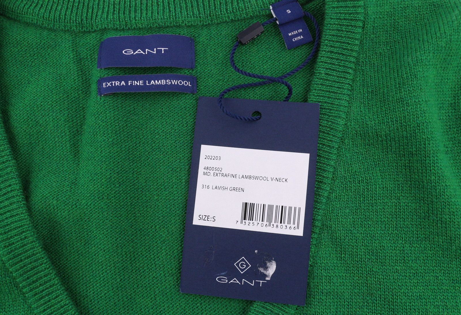Gant EXTRAFINE LAMBSWOOL V-NECK S Lavish Green Knit 88086 Size S / US 4 / IT 40 - 7 Thumbnail