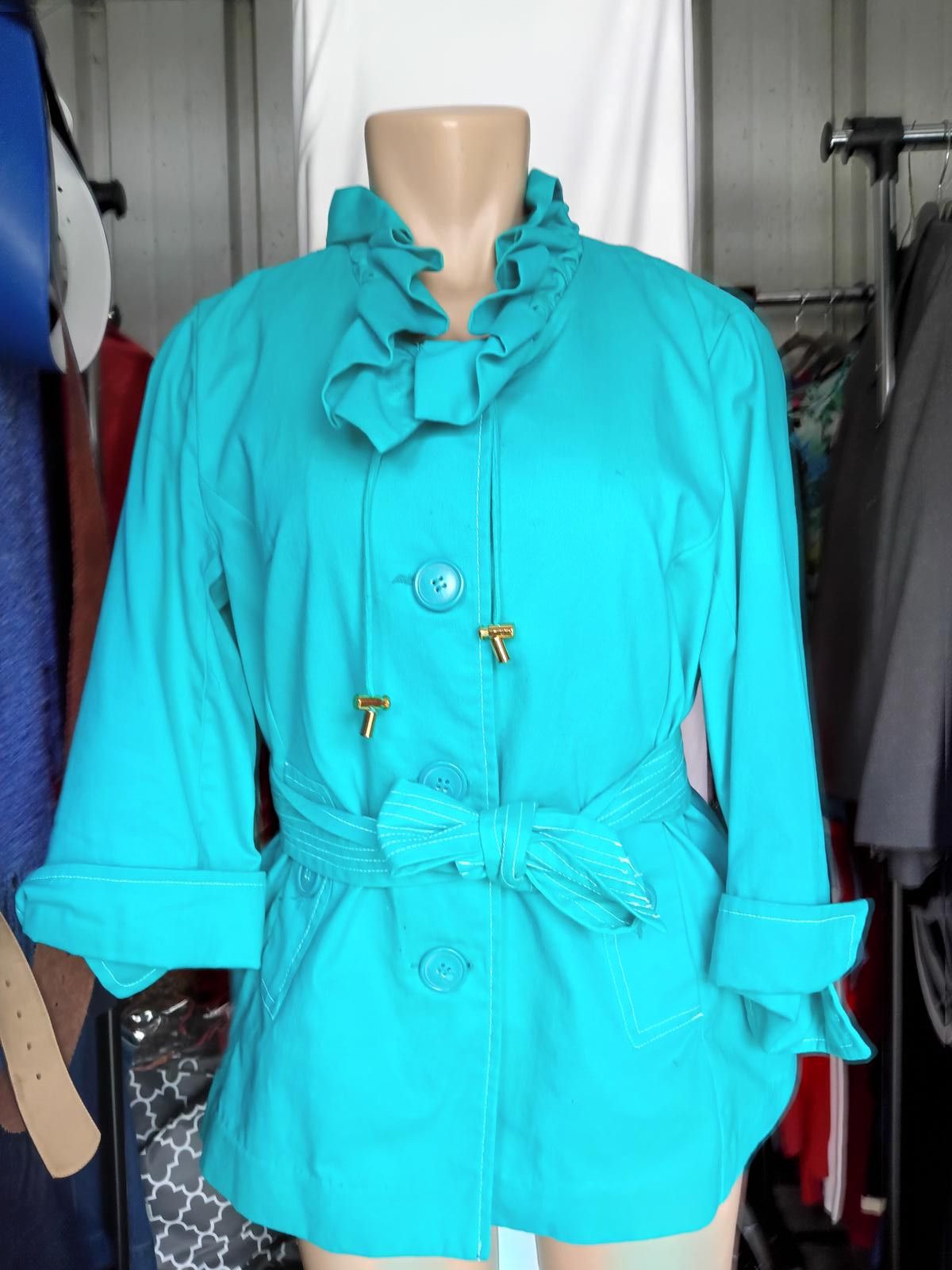 Designer Chic Aqua Blue Ruffled Jacket by Luii - Medium Size M / US 6-8 / IT 42-44 - 1 Thumbnail