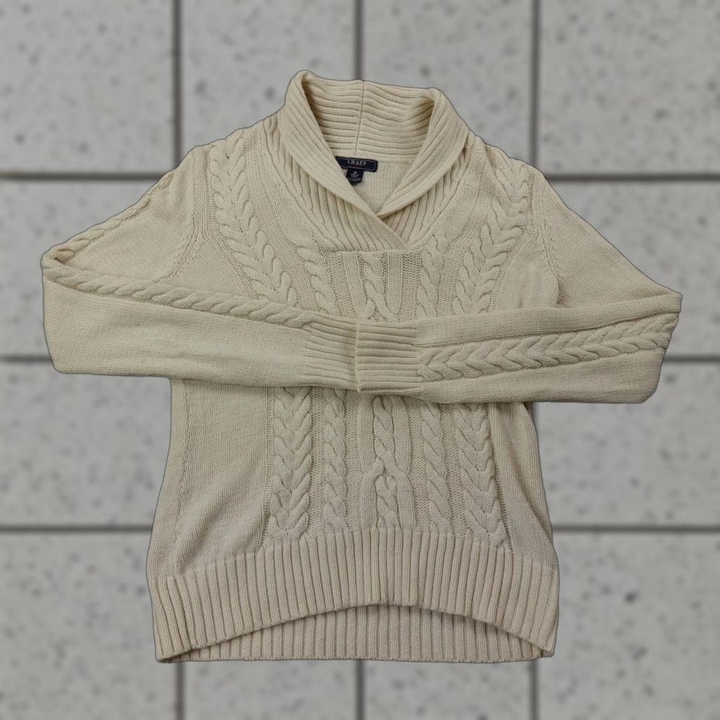 Chaps Chaps Sweater Womens M Beige Shawl Collar Chunky Cable Knit Pullover Fisherman Shirt? Size M / US 6-8 / IT 42-44 - 1 Thumbnail