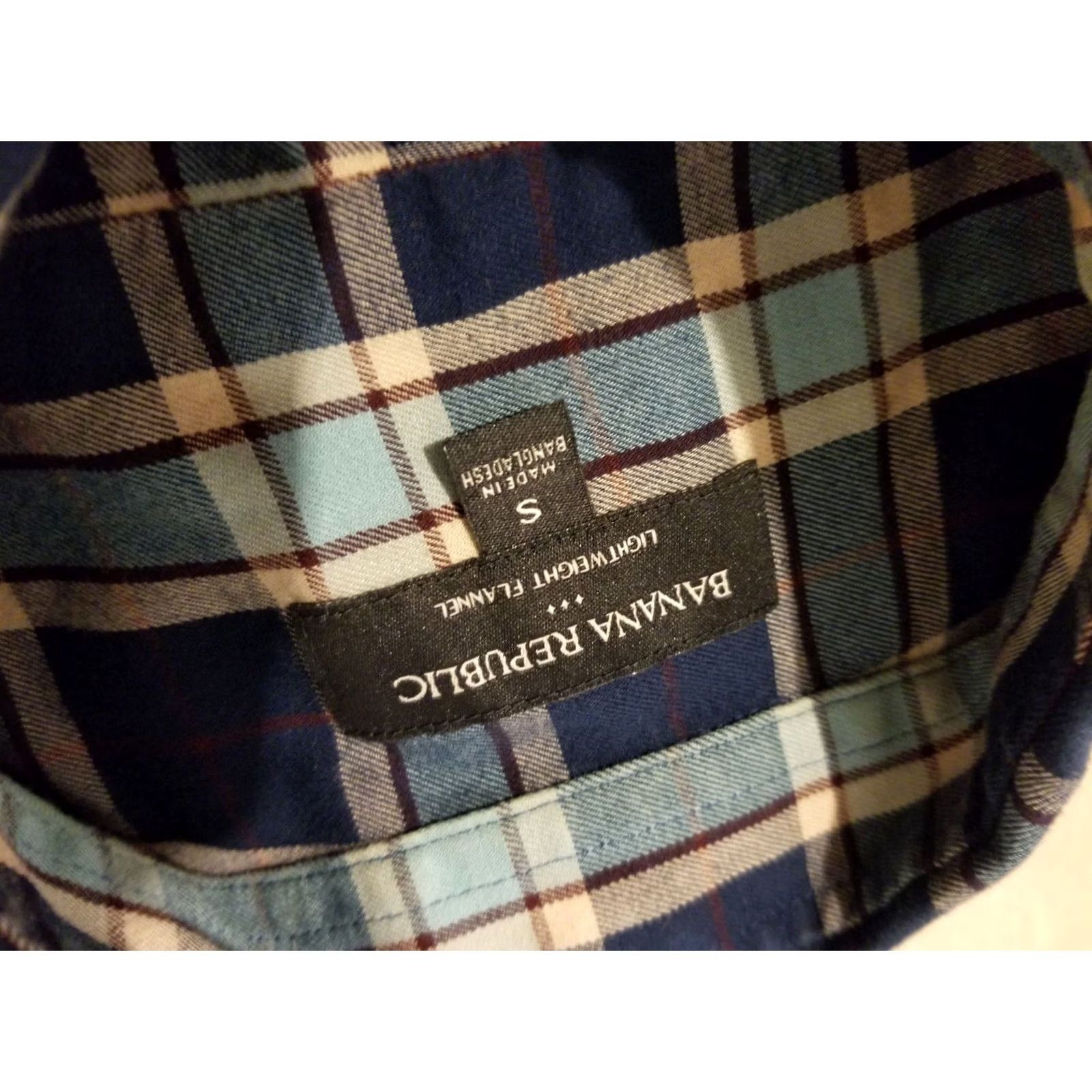 Banana Republic Mens Banana Republic Dress Shirt S Small Navy Blue Button Cotton Plaid Flannel Size 36R - 3 Thumbnail