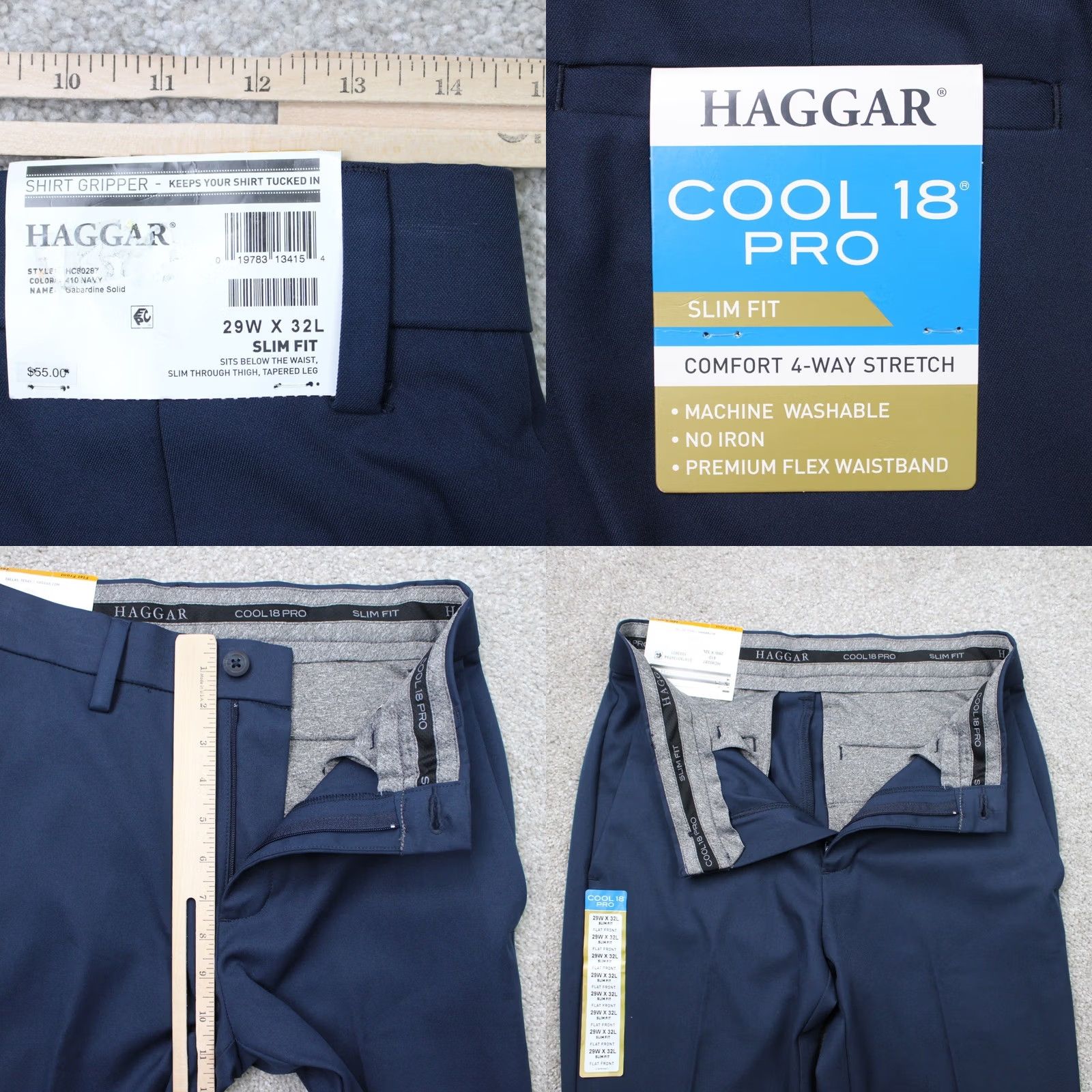 Haggar Haggar Slim Dress Pants NWT Men's 29 x 32 Blue 4 Way Stretch Flat Front 18 Pro Cool Size US 29 - 8 Thumbnail
