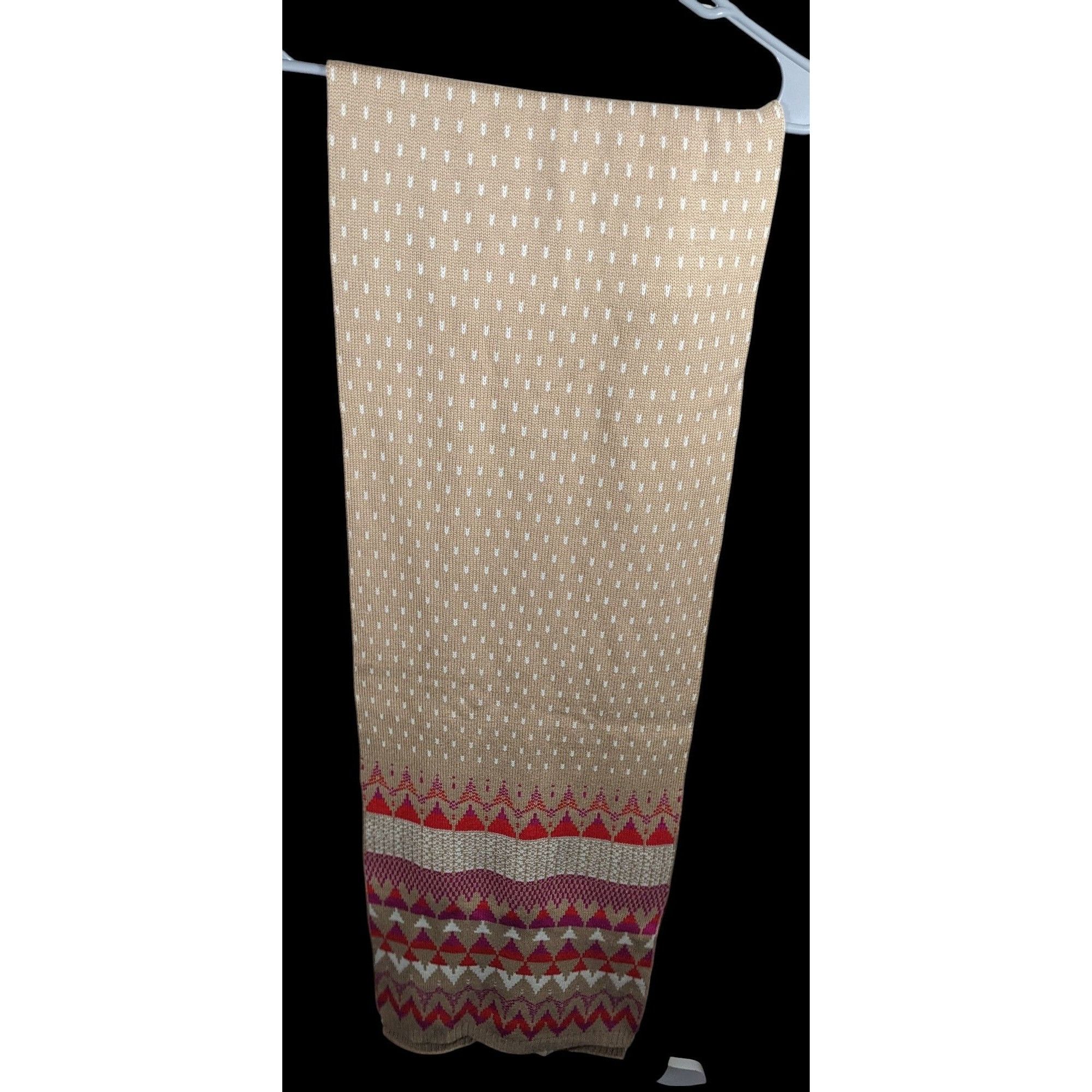 Other Classic Fair Isle Tan And Pink Heavy Winter Scarf Size ONE SIZE - 3 Thumbnail