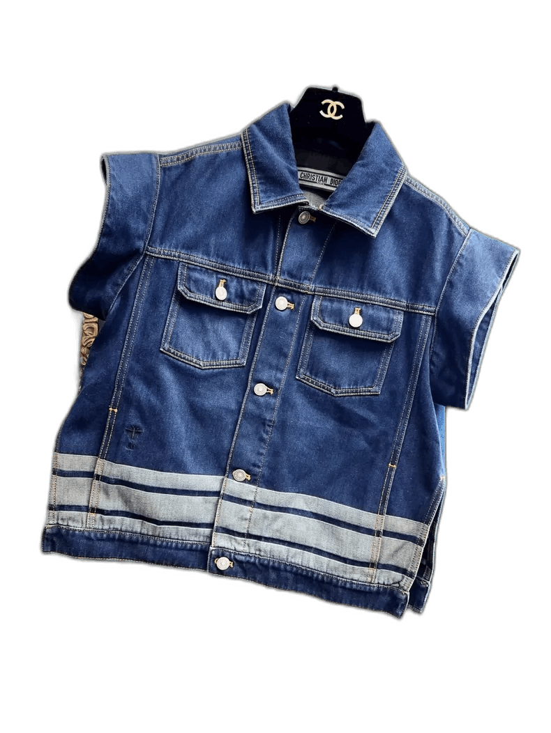 Dior Deep Blue Denim Sleeveless Jacket-2506