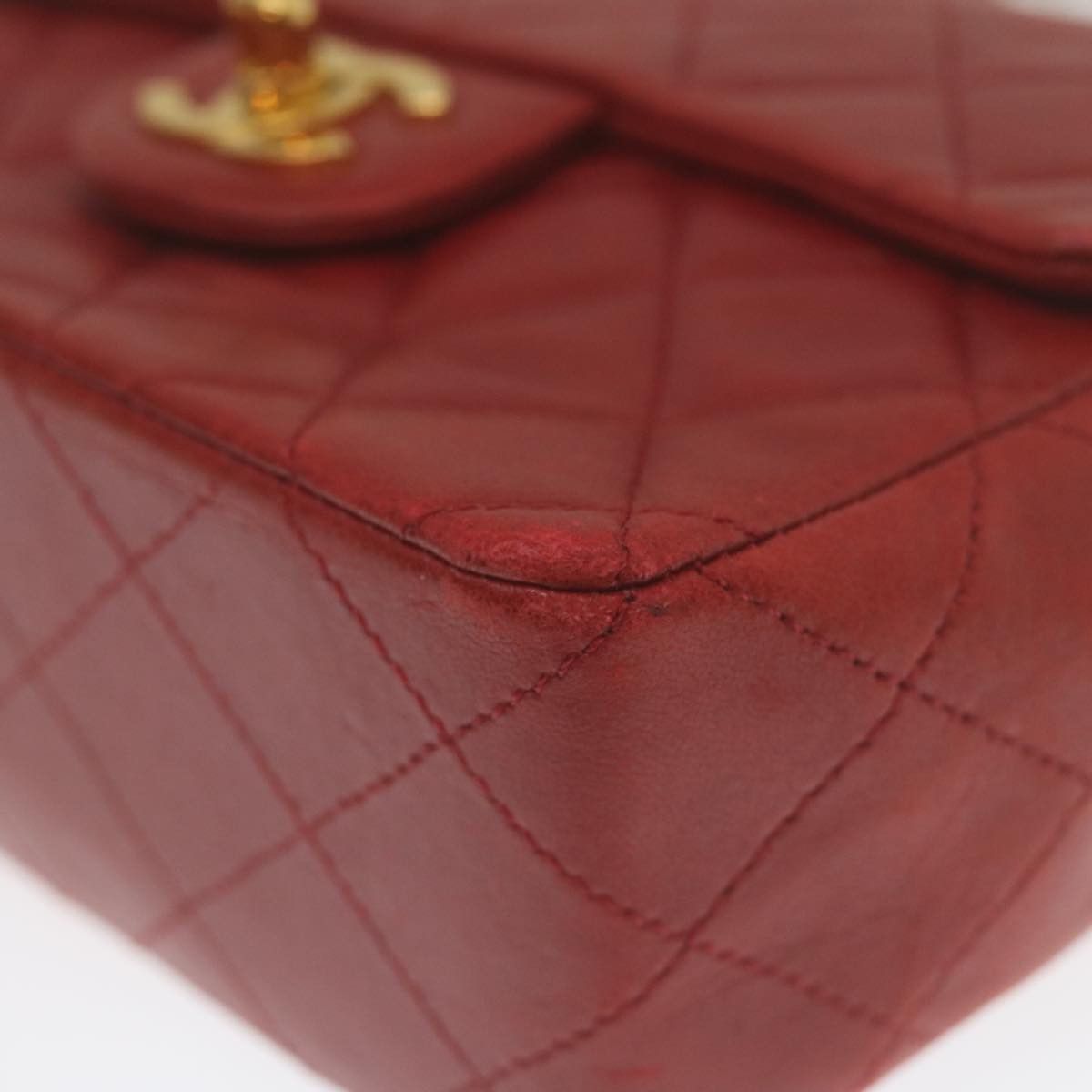 Chanel CHANEL Mini Matelasse Chain Flap Hand Bag Lamb Skin Red Size ONE SIZE - 15 Thumbnail