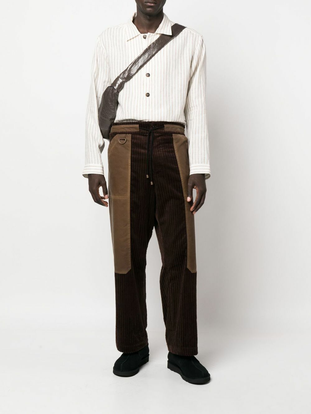 Nicholas Daley Pull-Cord Corduroy Panelled Straight-Leg Pants (Chocolate) Size US 28 / EU 44 - 1 Thumbnail