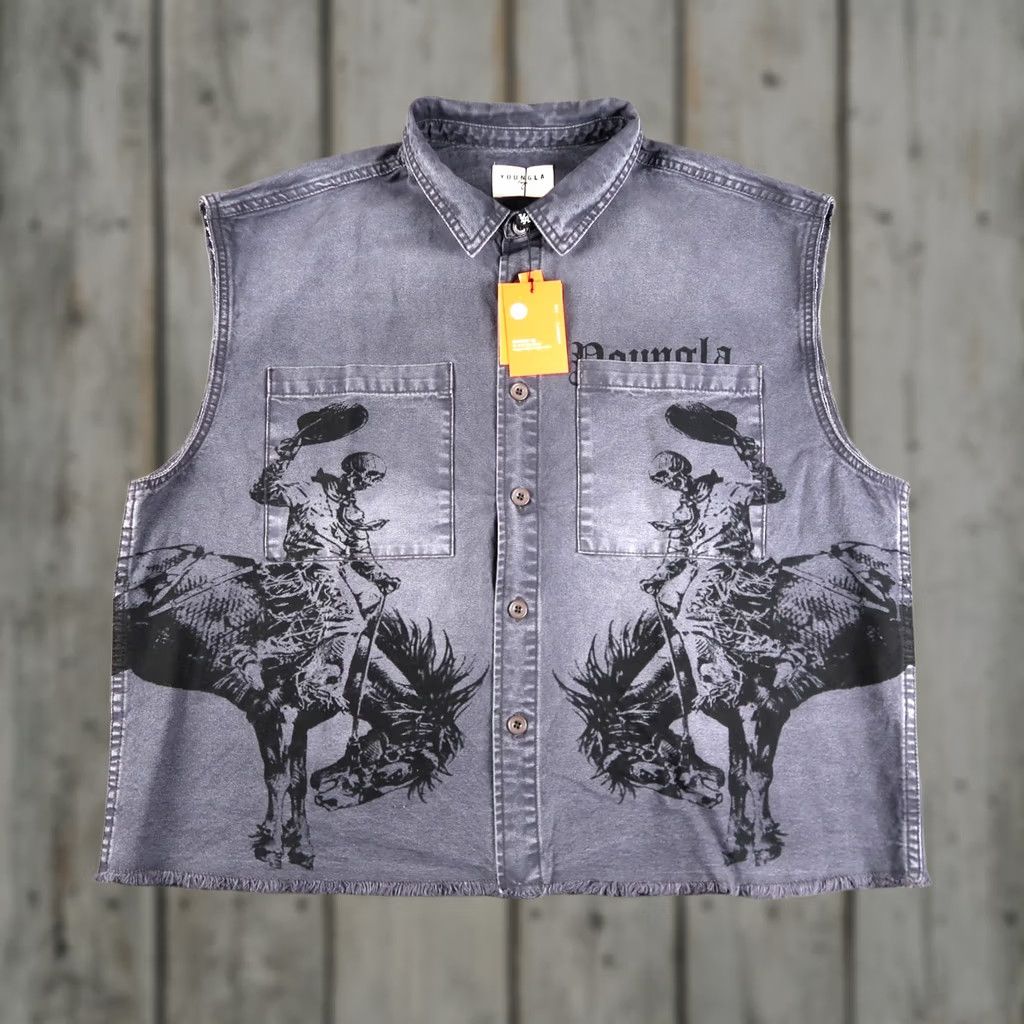 YoungLA VINTAGE YoungLa Denim Button Shirt Men L Gray Western Cowboy sleeveless crop Size US L / EU 52-54 / 3 - 1 Thumbnail