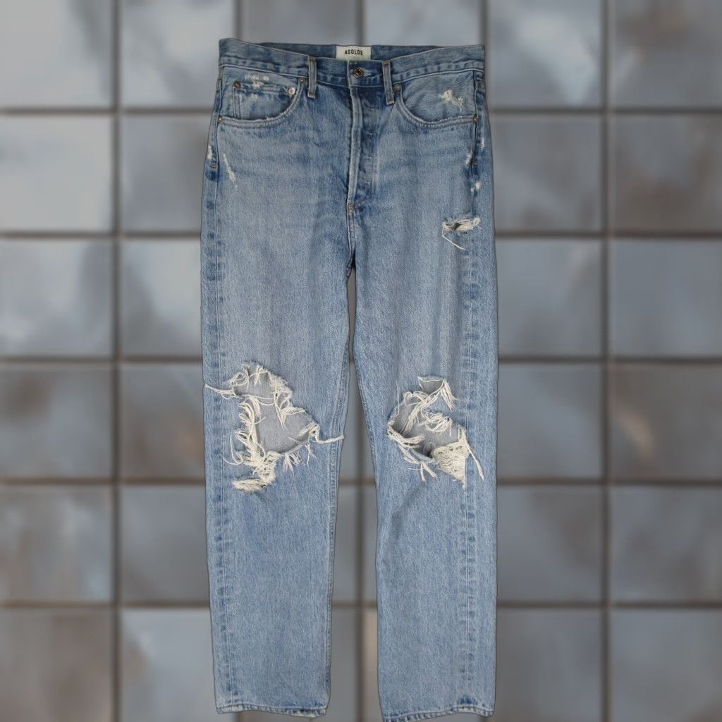 Agolde AGOLDE Jeans Women 27 Blue 90s Loose Fit Button Fly Denim Distressed College Retro 100% Cotton Regular Size 27 Womens Size 27" / US 4 / IT 40 - 1 Thumbnail