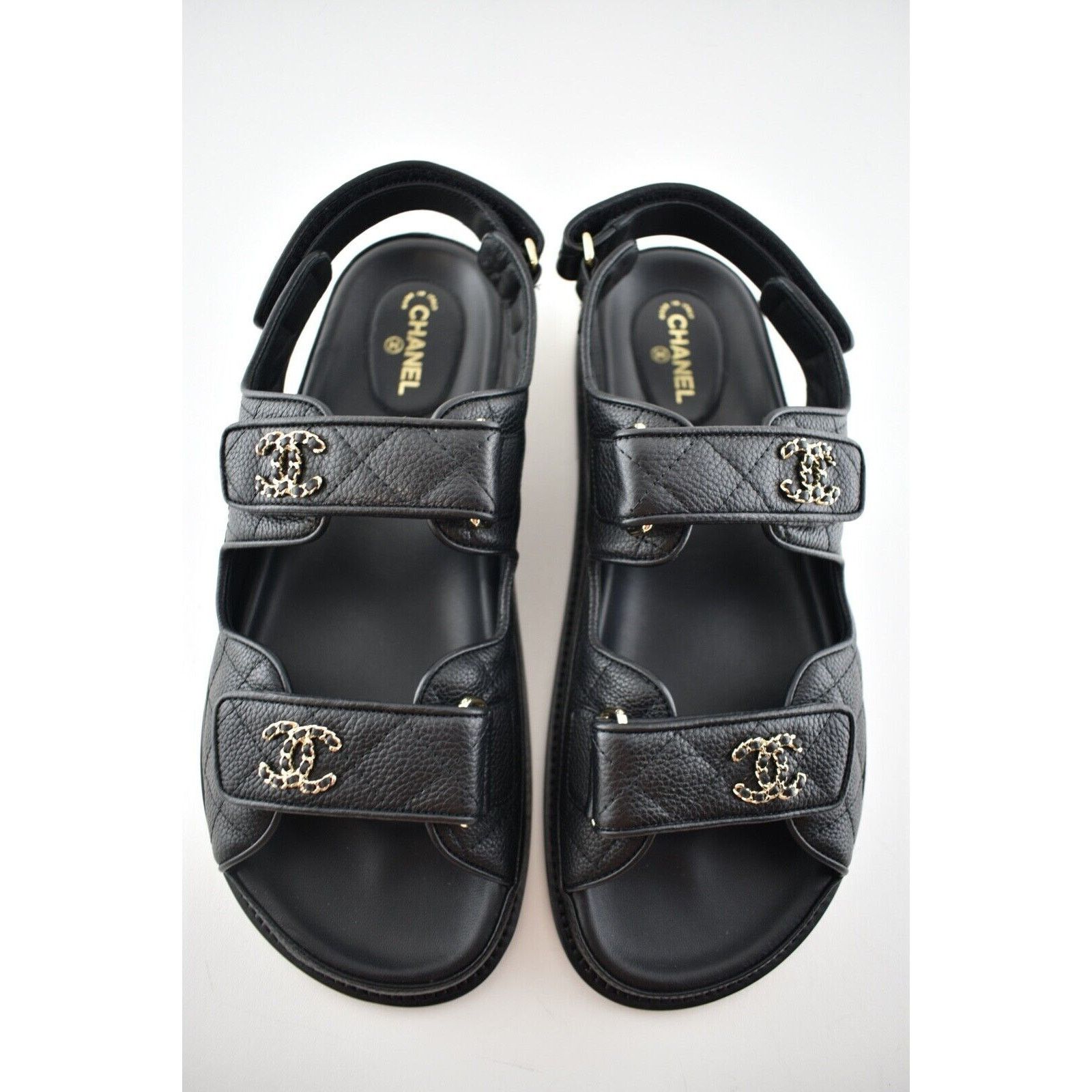 Chanel Chanel 21C Black Caviar Gold CC Logo Mule Slide Strap Flat Size US 8 / IT 38 - 8 Thumbnail