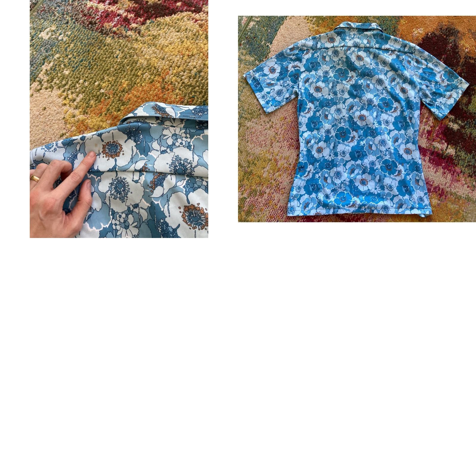JCPenney VINTAGE JC Penneys Shirt Mens Large Hawaii Floral Blue Button Up Short Sleeve Casual 60s 70s 80s USA Size US L / EU 52-54 / 3 - 8 Thumbnail