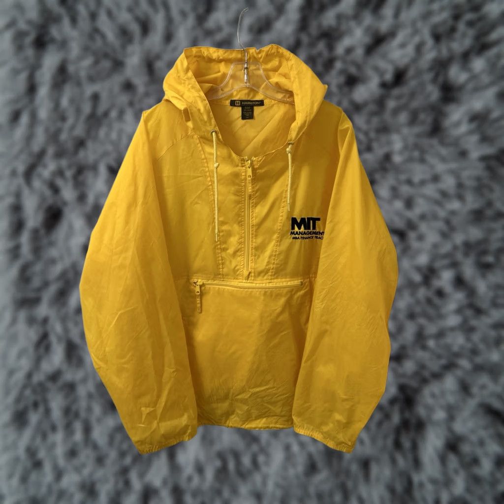 Vintage Harriton Jacket Mens L Yellow MIT MBA Finance Track Anorak Zip Hooded Packable Lightweight Water-Resistant Bar—Embroidered Logo Size US L / EU 52-54 / 3 - 1 Thumbnail