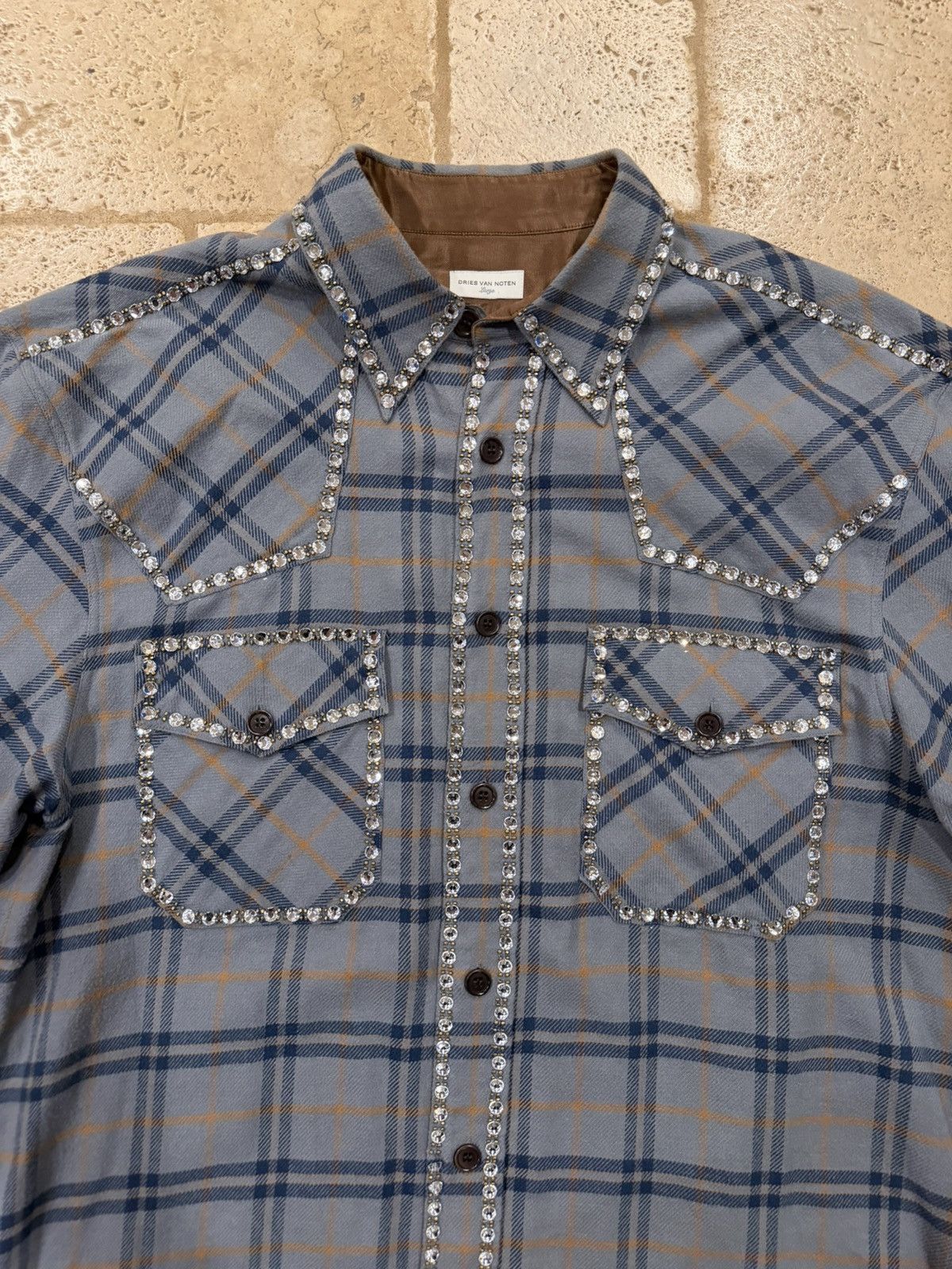 Dries Van Noten Dries Van Noten Carwick Embellsihed Crystals Plaid Shirt Size US L / EU 52-54 / 3 - 10 Thumbnail