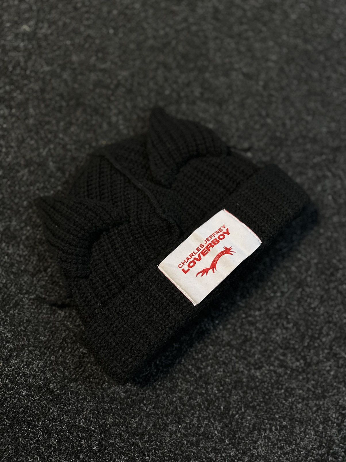 Charles Jeffrey LOVERBOY Charles Jeffrey LOVERBOY Cat Ear Beanie Black Knit Hat OS Size ONE SIZE - 2 Thumbnail