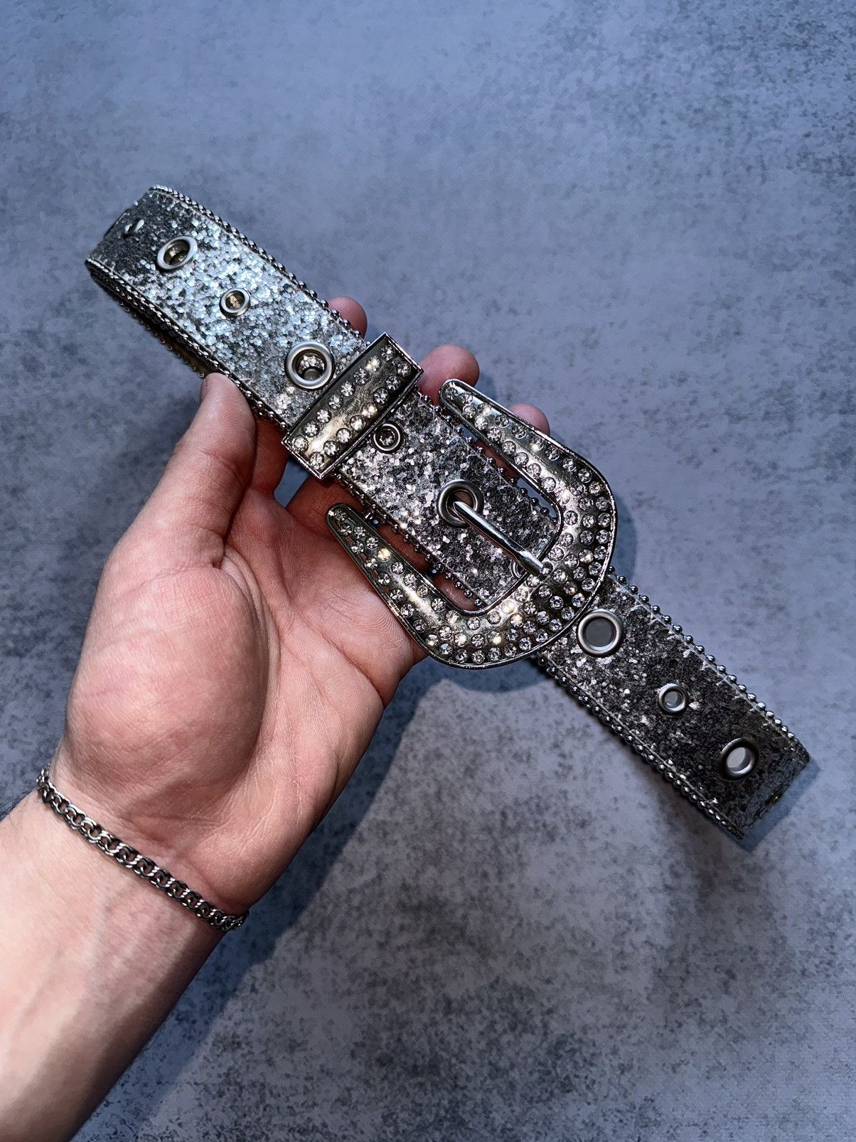 Pre-owned Avant Garde Japanese Y2k Rhinestones Diamond Belt Like Bb Simon In Grey