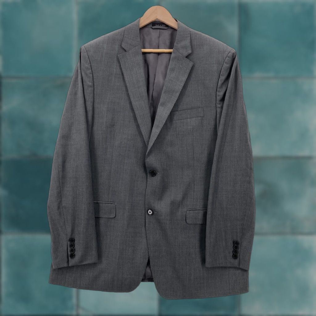 Ralph Lauren VINTAGE Lauren Ralph Lauren Blazer Mens Gray Slim Fit Wool Windowpane Two-Button Suit Jacket 44L Men Size 44R - 1 Thumbnail