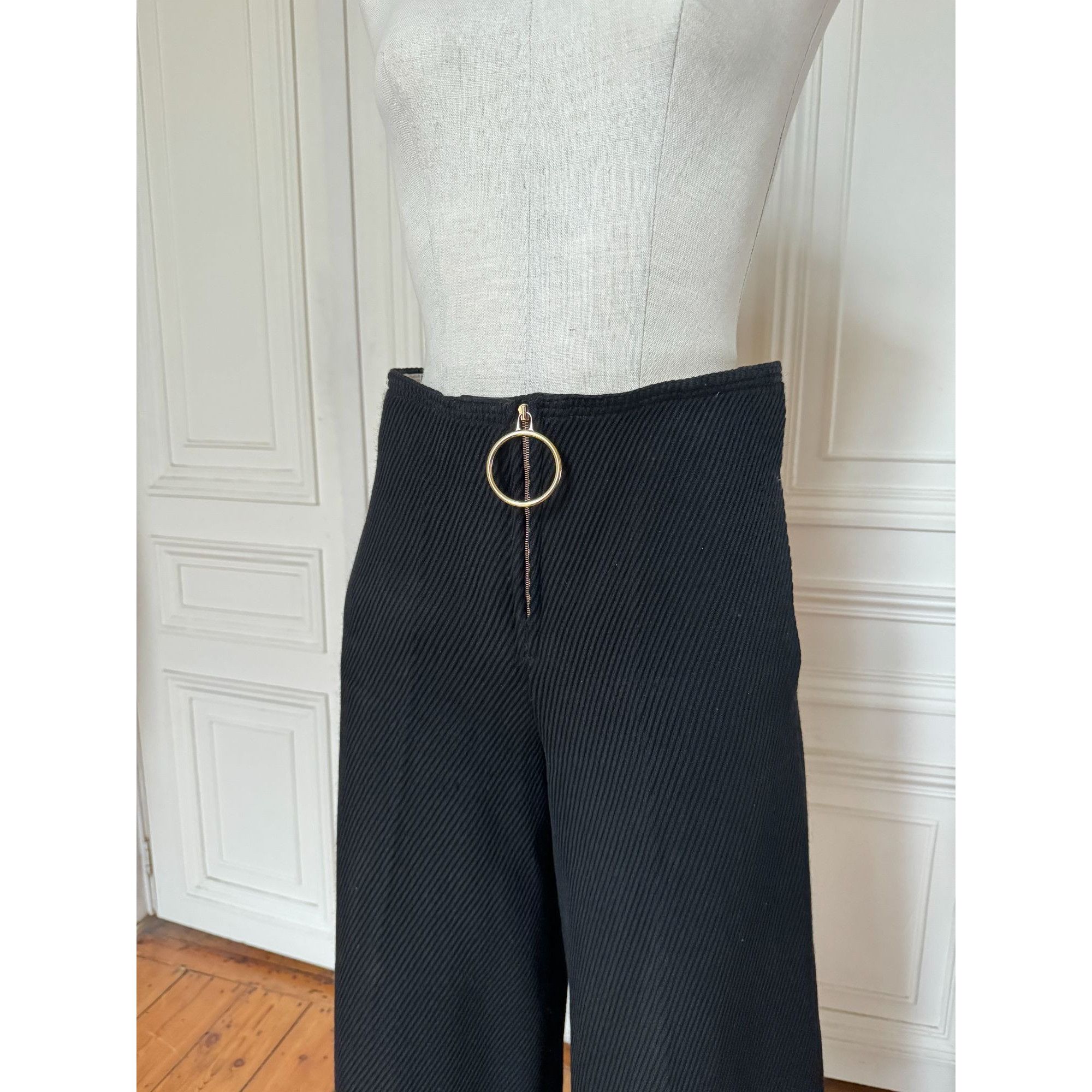 Celine Phoebe Philo Pre-Fall 2015 Black Corduroy Wide-Leg Pants Size 26" / US 2 / IT 38 - 4 Thumbnail
