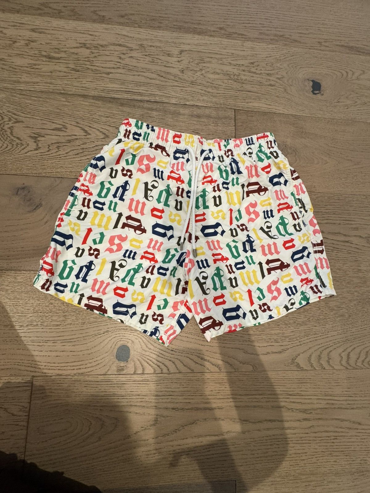 Palm Angels Palm Angels Monogram Logo Swim Shorts White Multi M Size US 33 - 2 Thumbnail