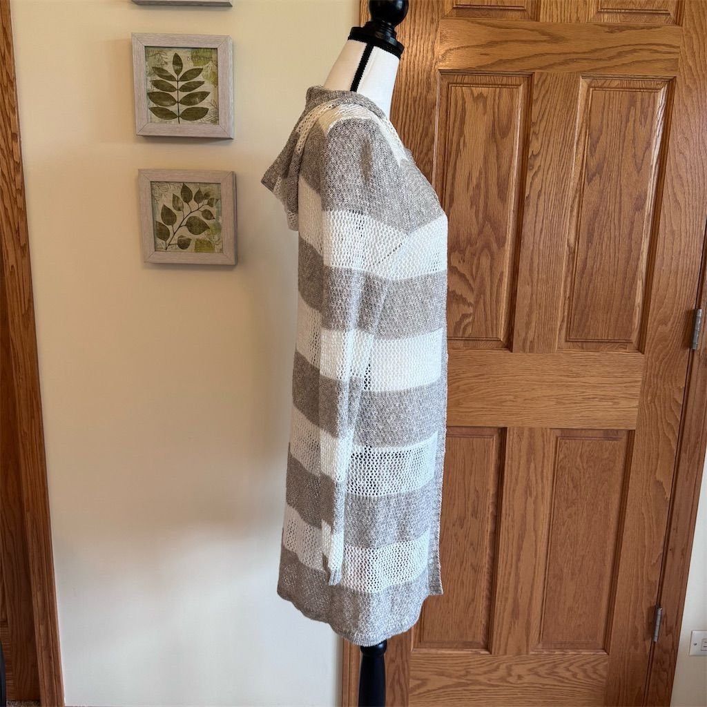 Other AGB Women's Hooded Longline Cardigan Tan Cream Striped Knit Size L / US 10 / IT 46 - 5 Thumbnail