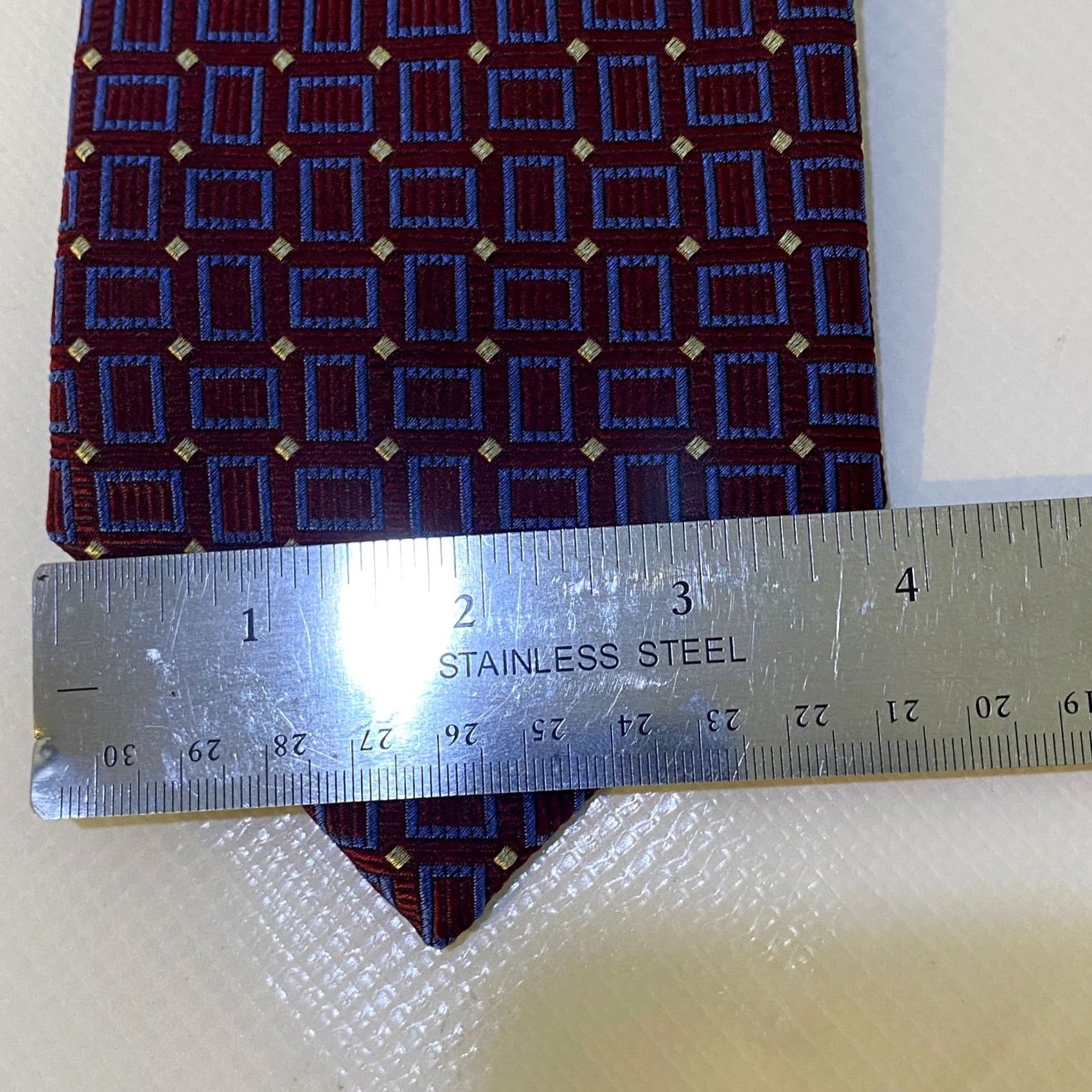 Vintage D'Este Mens Tie Red and Blue Geometric Pattern Silk 100% Silk Tie NEW Ships Next Business Day Size ONE SIZE - 6 Thumbnail