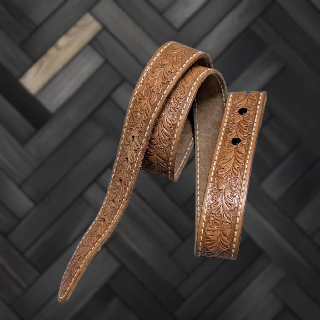 Vintage VINTAGE western belt Tooled 36 brown cowhide leather handcrafted belt Mens Size 36 - 1 Thumbnail