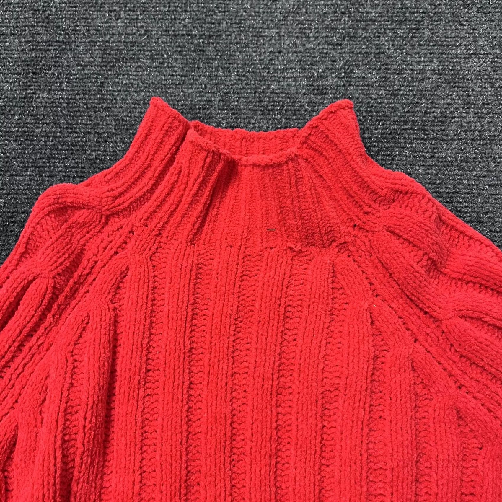 Vintage American Eagle Womens XS Red Chenille Mock Neck Ribbed Pullover Sweater Size XS / US 0-2 / IT 36-38 - 2 Thumbnail