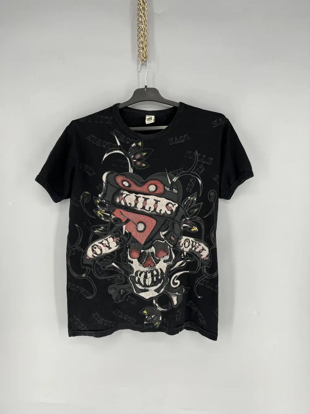 Affliction Vintage Y2K Christian Audigier Women’s Rhinestones T-Shirt Size US L / EU 52-54 / 3 - 1 Thumbnail