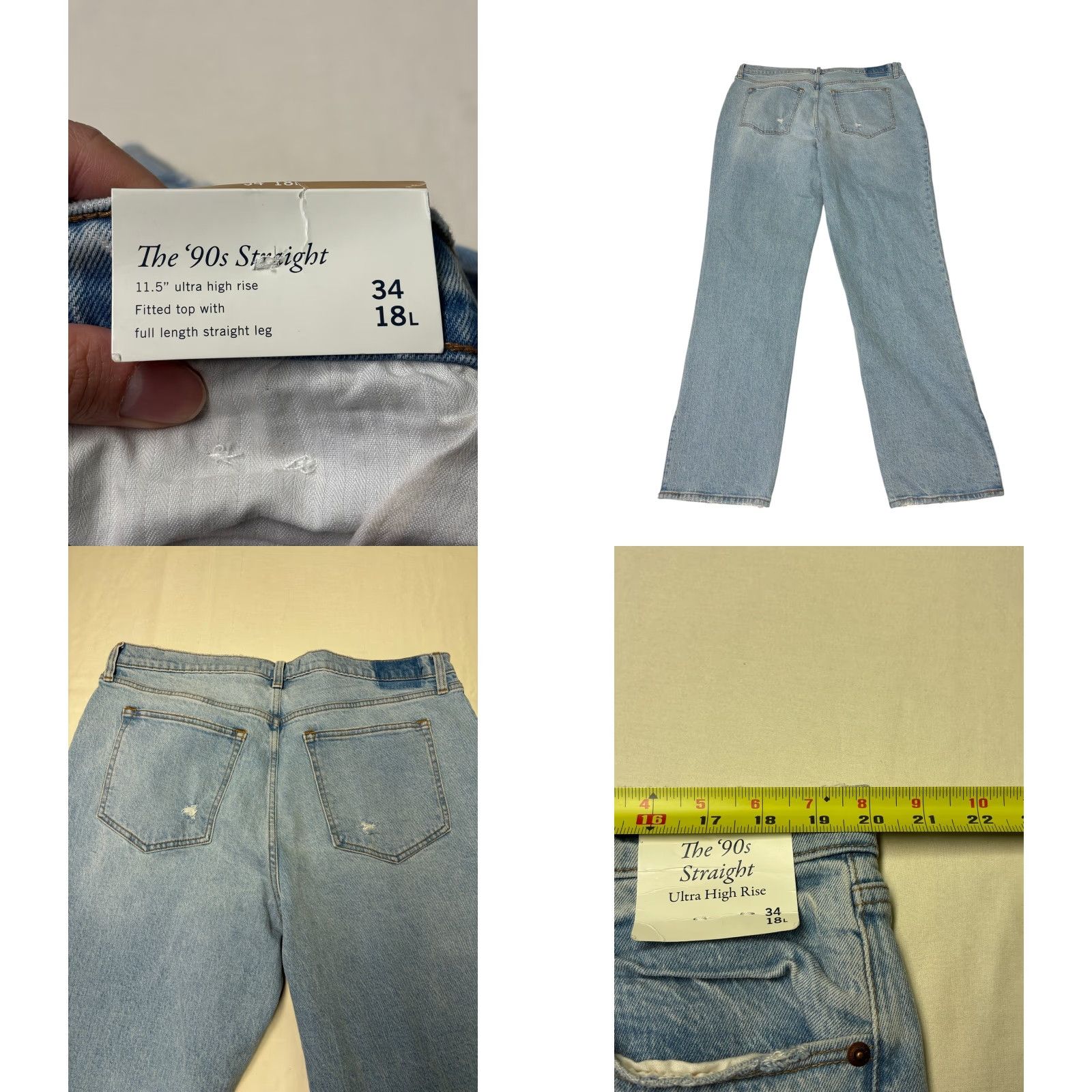 Abercrombie & Fitch NWT Abercrombie & Fitch 90s Straight Ultra High Rise Jeans Light Wash Woman 20W 32.5in Inseam Cotton Blend Denim Distressed Pockets Zip Button Logo Size 42" / US 20 - 8 Thumbnail