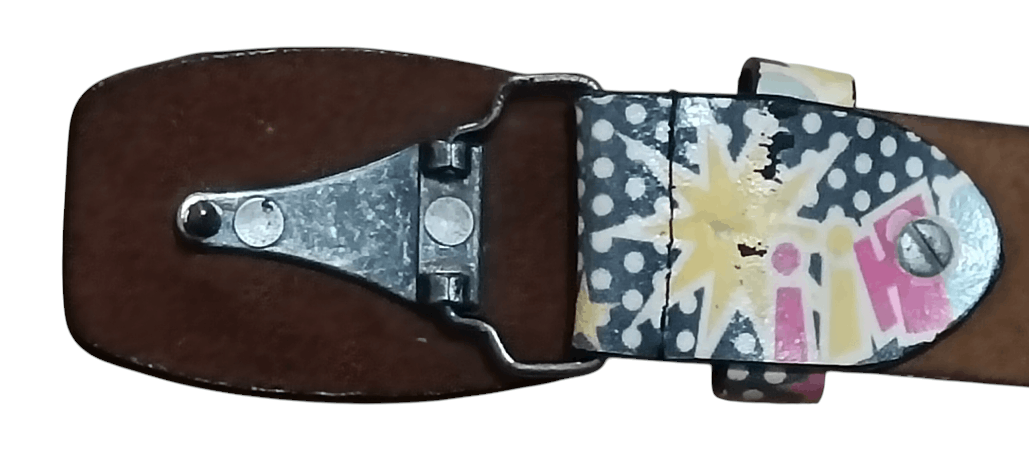 Genuine Leather VINTAGE 1998 CO&LU GRAFFITI LEATHER BELT AND BUCKLE Size 38 - 3 Thumbnail