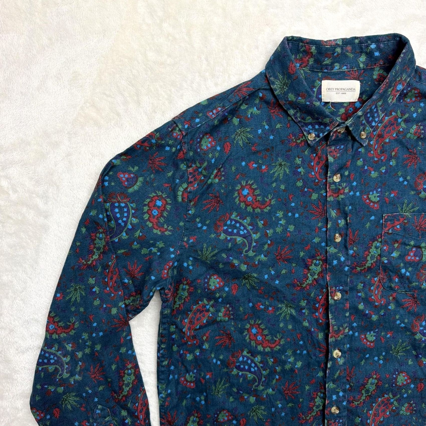 Obey OBEY Propaganda Shirt Mens Large Modern Fit Blue Paisley Button Up Long Sleeve Size US L / EU 52-54 / 3 - 5 Thumbnail