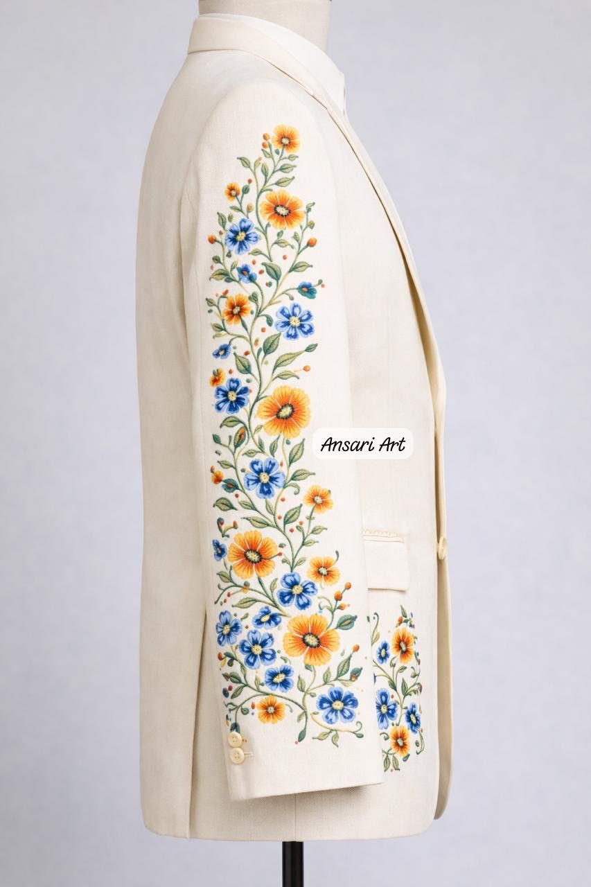 Other Men 2PC Customized Floral Embroidery Cocktail prom outfit Size 44L - 4 Thumbnail