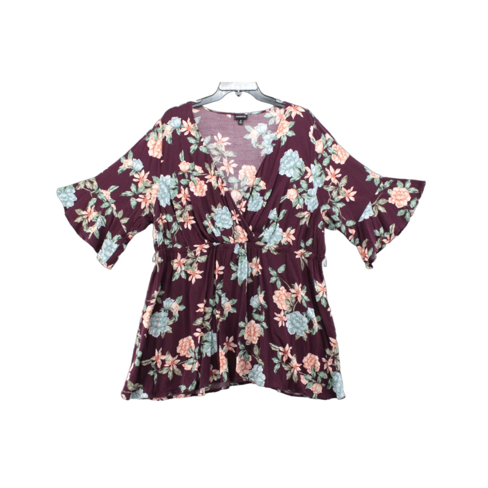 Torrid Torrid Top Women's 3 Plum Floral Faux Wrap V Neck Flutter Sleeve Witchy Blouse, 3X, Purple, Plus Size, Bohemian, Basic, Women's Clothing Size XXL / US 16-18 / IT 52-54 - 1 Thumbnail
