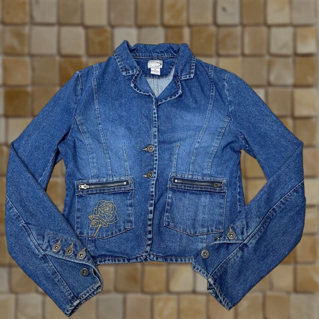 Vintage VINTAGE Rave Denim Jacket Women Medium Blue Embroidered 90s Basic Jean Outerwear Size 32" / US 10 / IT 46 - 1 Thumbnail