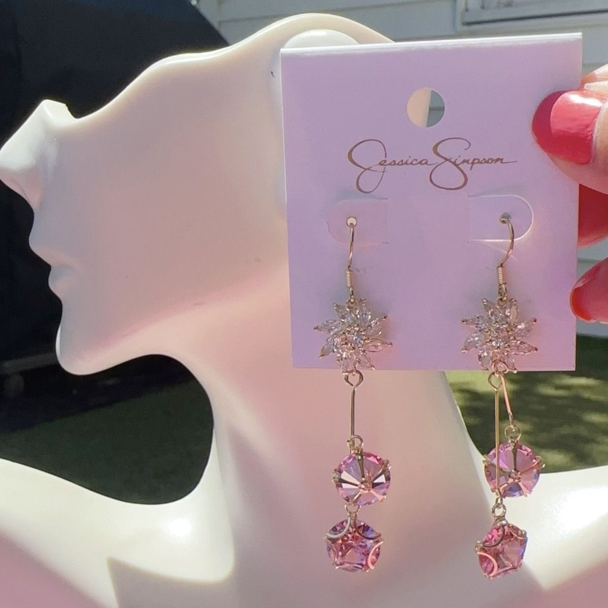 Jessica Simpson Jessica Simpson Earrings gold tone crystal flowers pink Size ONE SIZE - 1 Thumbnail