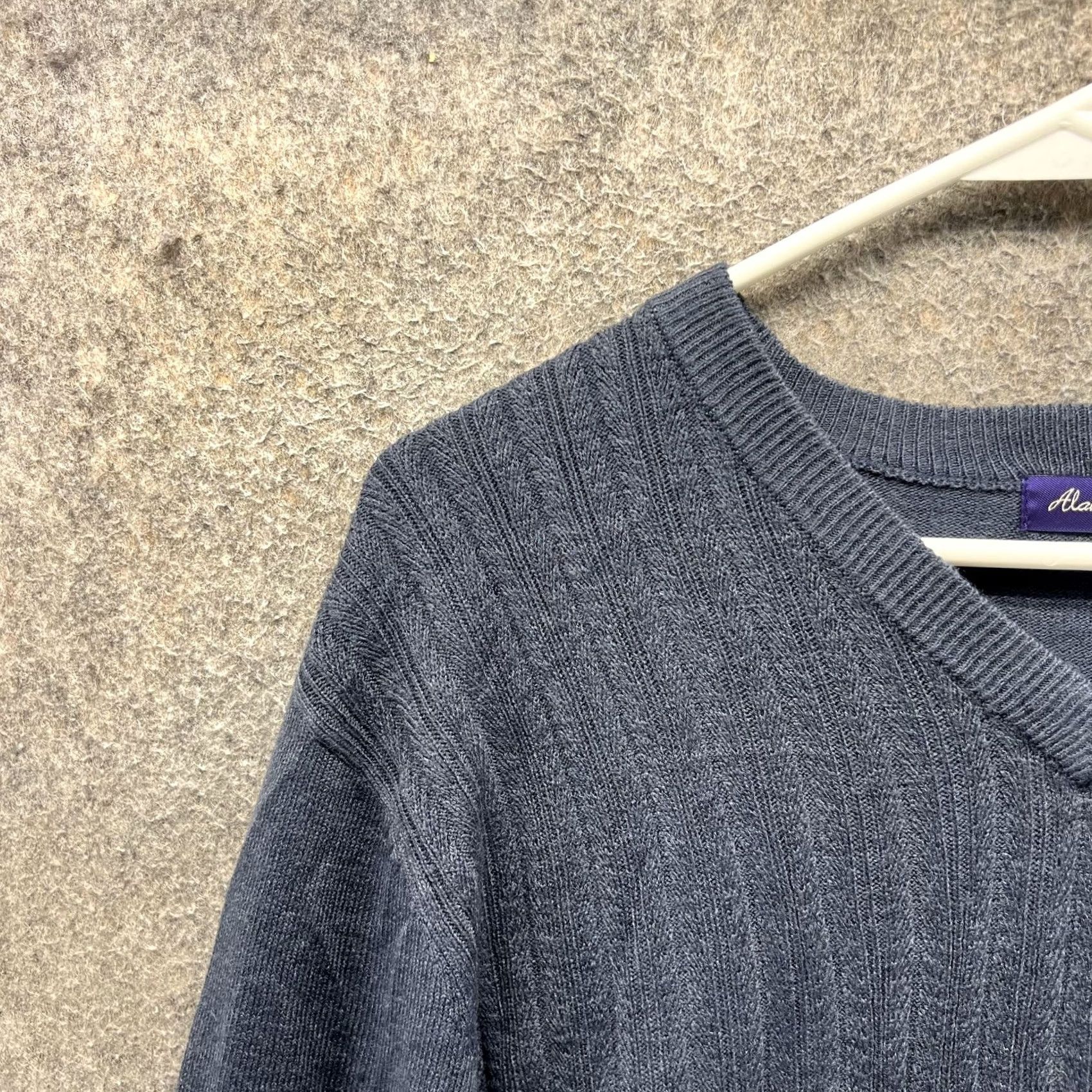 Vintage Alan Flusser Sweater Mens XL Gray V-Neck Cable-Knit Long Sleeve Pullover Size US XL / EU 56 / 4 - 7 Thumbnail