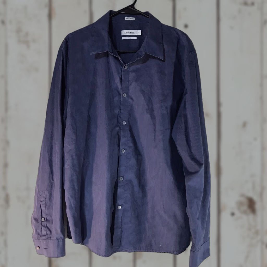 Calvin Klein Calvin Klein Blue Pinstripe Dress Shirt Mens XL Slim Fit Button-Down Long Sleeve Size 46R - 1 Thumbnail