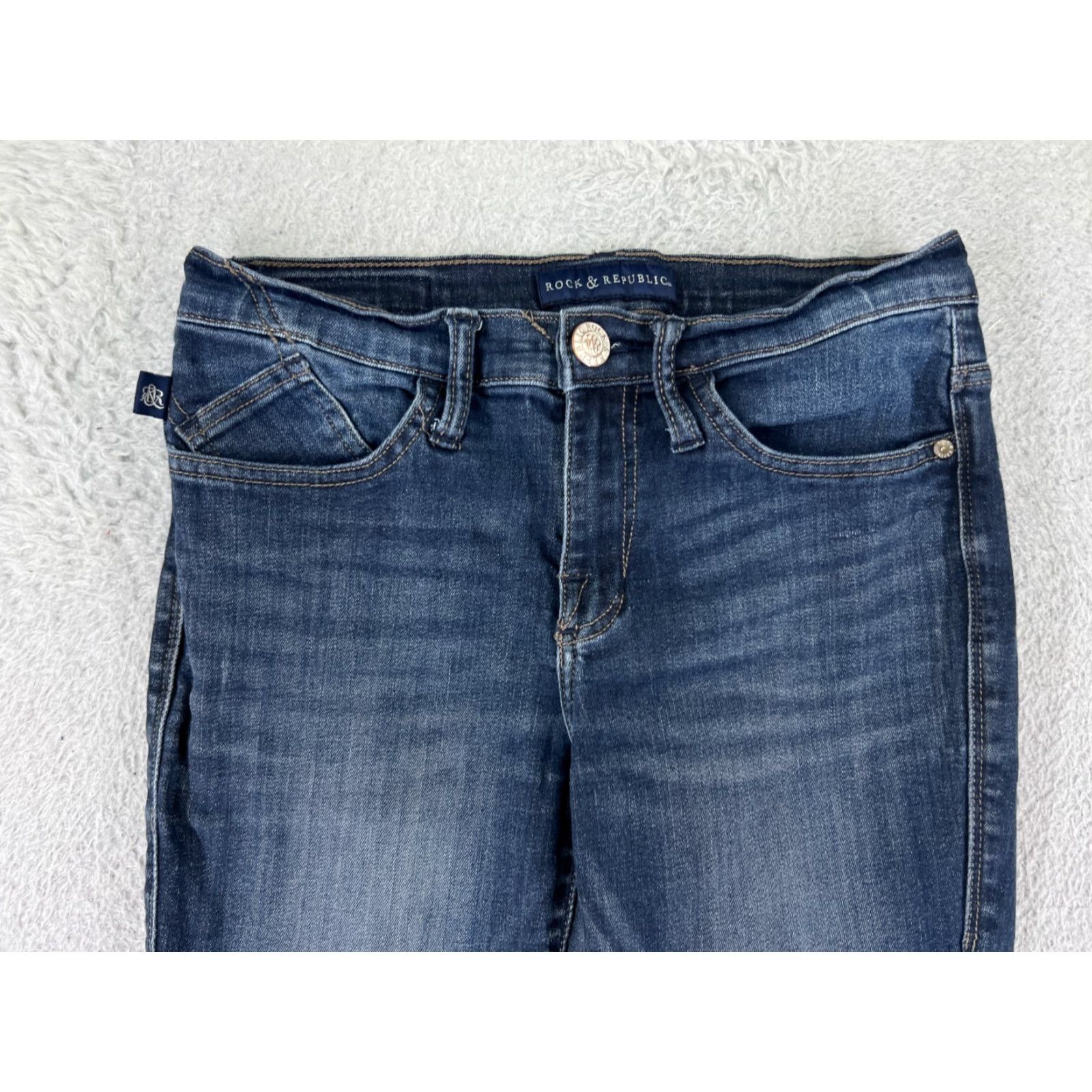 Vintage Rock & Republic Jeans Womens Regular 29 Black Denim 5-Pocket Straight Mid Rise Size 29" - 5 Thumbnail