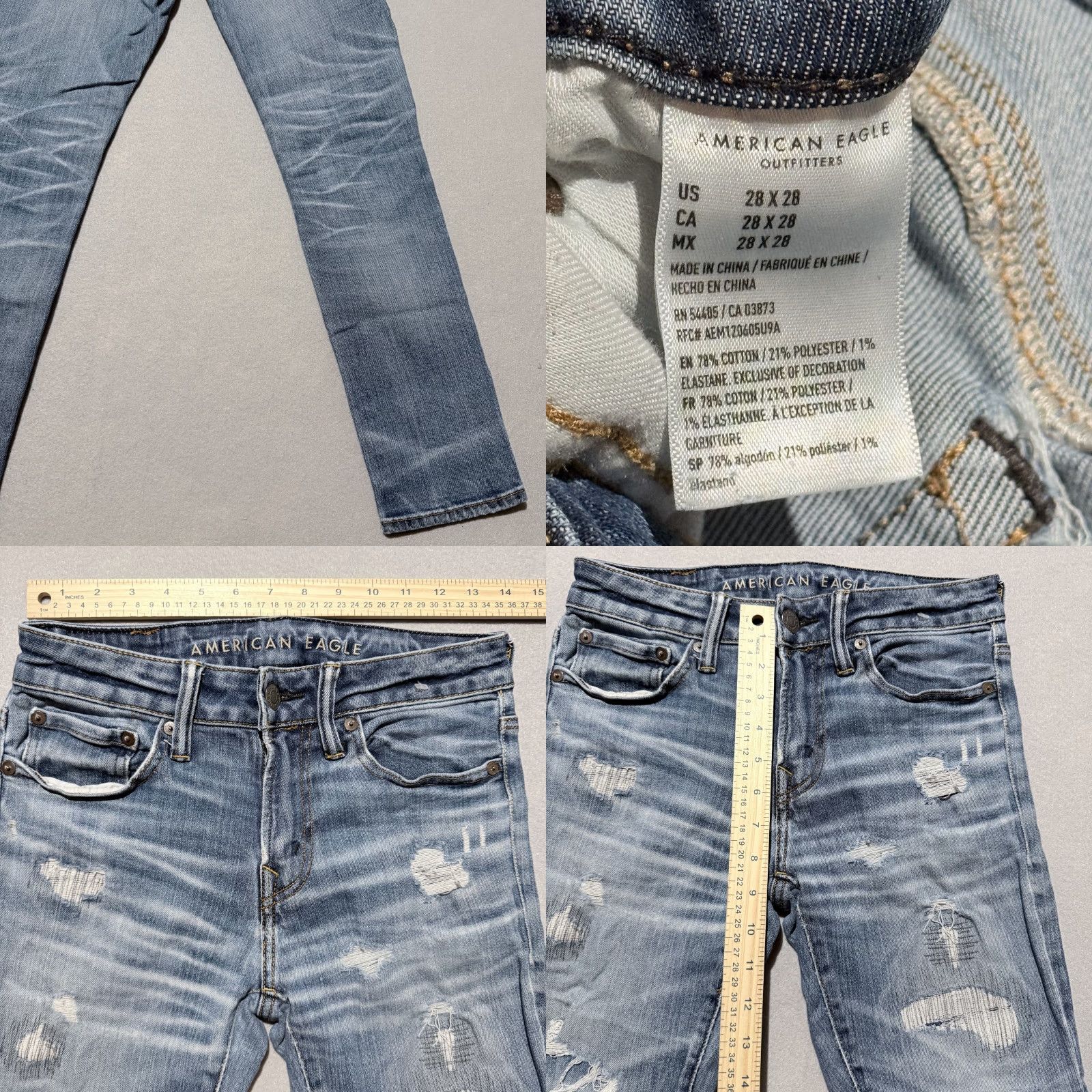 American Eagle Outfitters American Eagle Jeans Women Blue Denim Patched Distressed Slim Straight 28x28 - 28x28 Denim Jeans Women Size 28" / US 6 / IT 42 - 8 Thumbnail