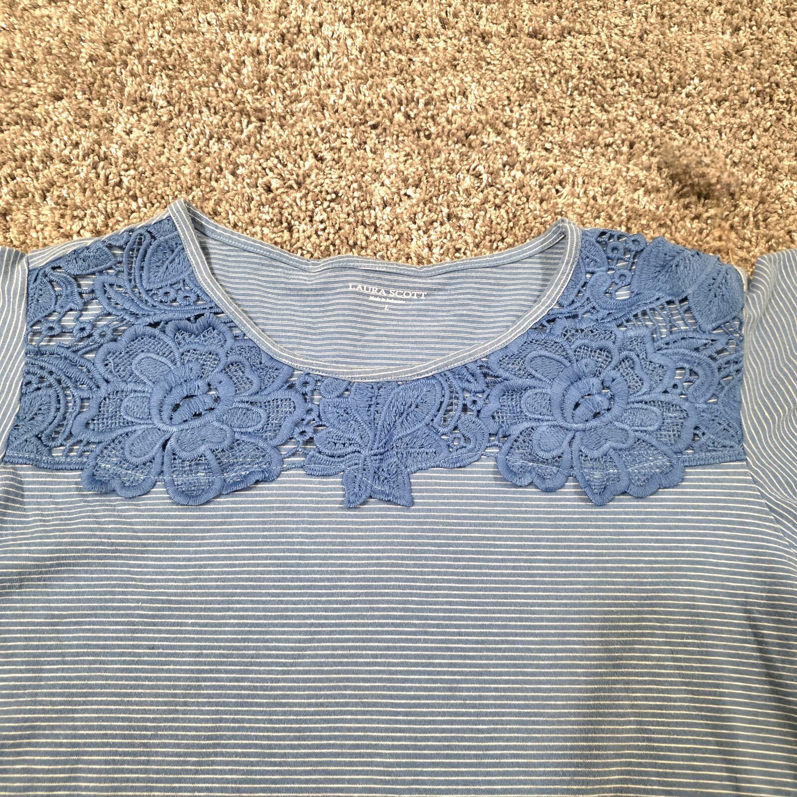 Other Boho Chic Laura Scott Flutter Sleeve Blue Striped Size L Size L / US 10 / IT 46 - 3 Thumbnail