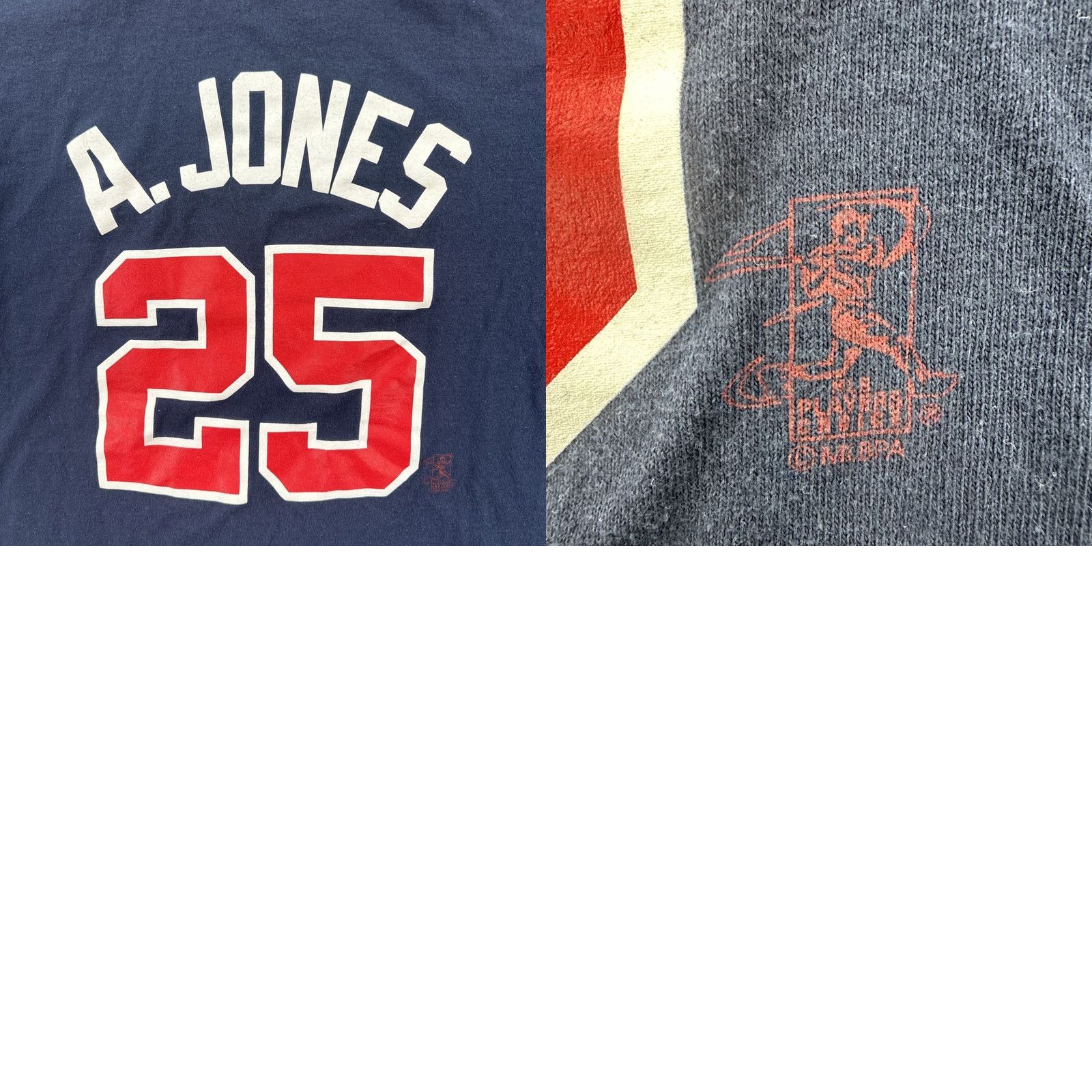 MLB VINTAGE Majestic Mens Large Blue T Shirt Atlanta Braves 25 A. Jones MLB Baseball Shirt Mens 90s Sports USA Size US L / EU 52-54 / 3 - 10 Thumbnail