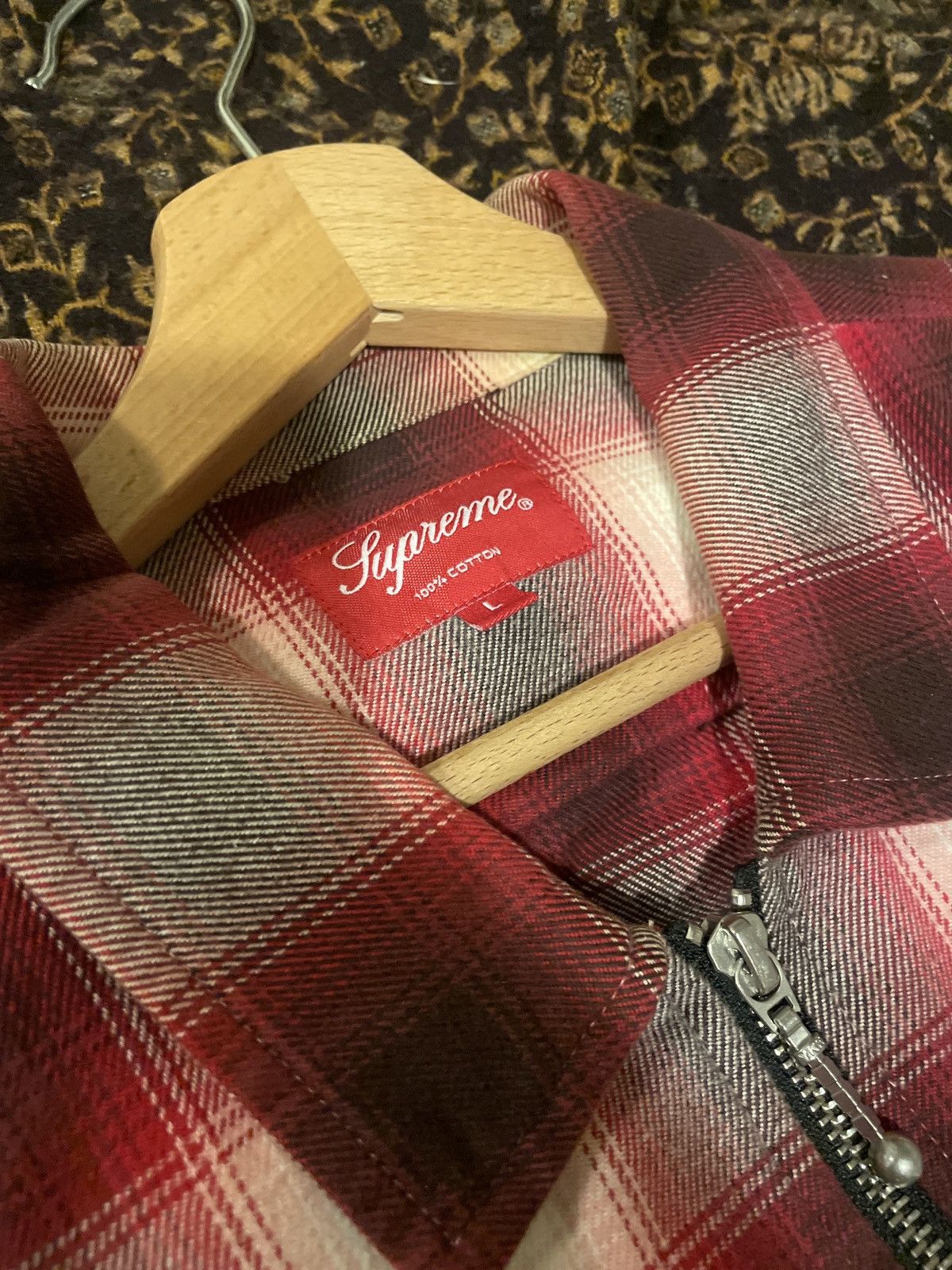Supreme Supreme Shadow Plaid Flannel Zip Shirt Red F/W 2015 | Grailed
