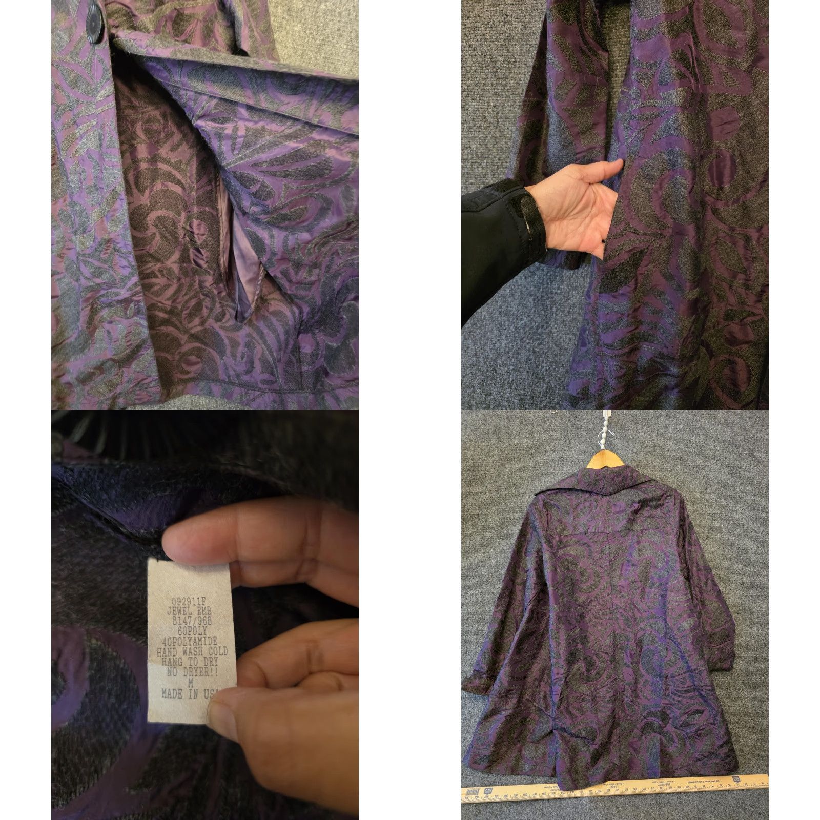 Vintage Kathleen Sommers Coat Womens M Purple Paisley 3/4 Sleeve Single Button Overcoat USA Size M / US 6-8 / IT 42-44 - 8 Thumbnail