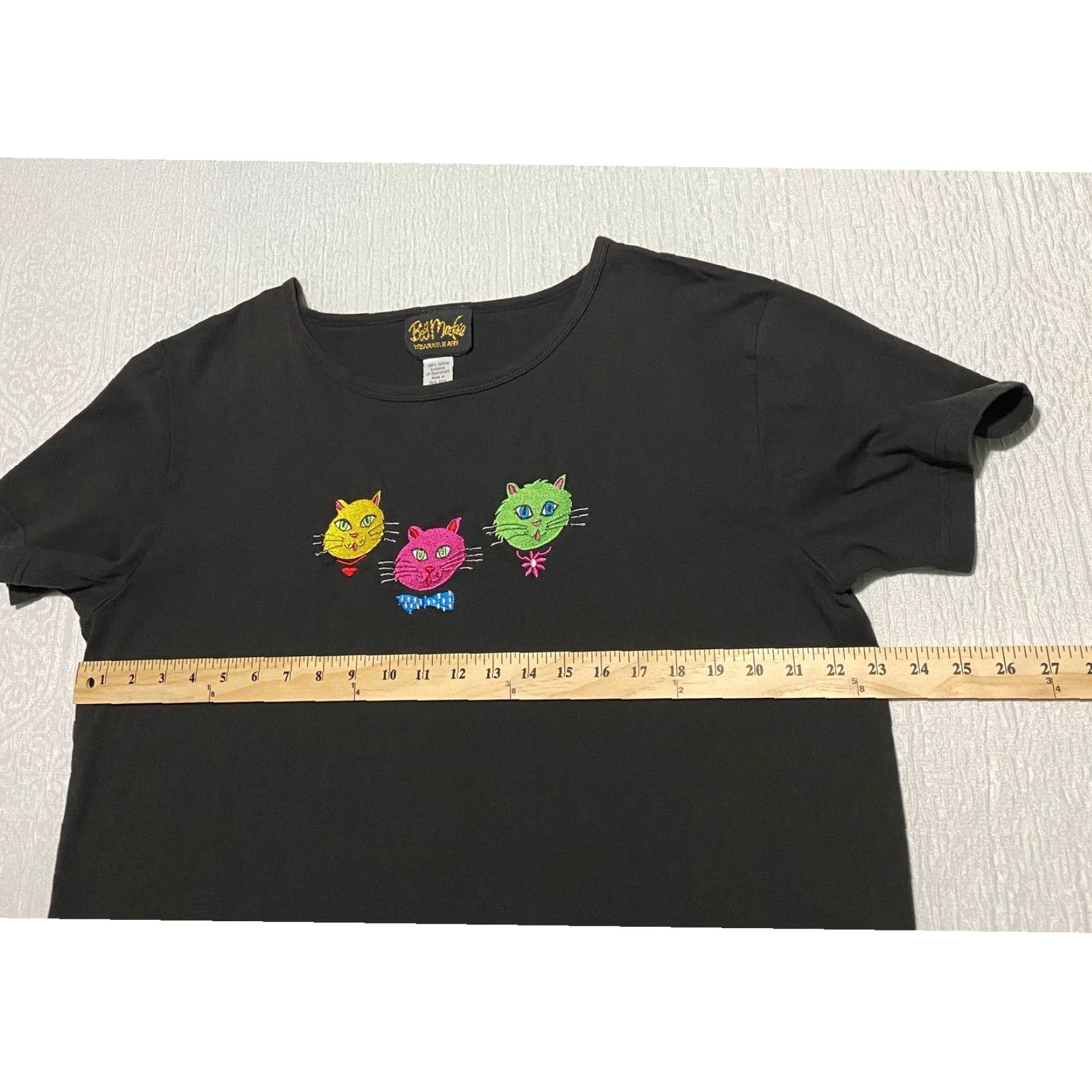 Bob Mackie VINTAGE Bob Mackie Shirt Womens L Black Embroidered Cat Faces Wearable Art 90s Tee Size L / US 10 / IT 46 - 6 Thumbnail