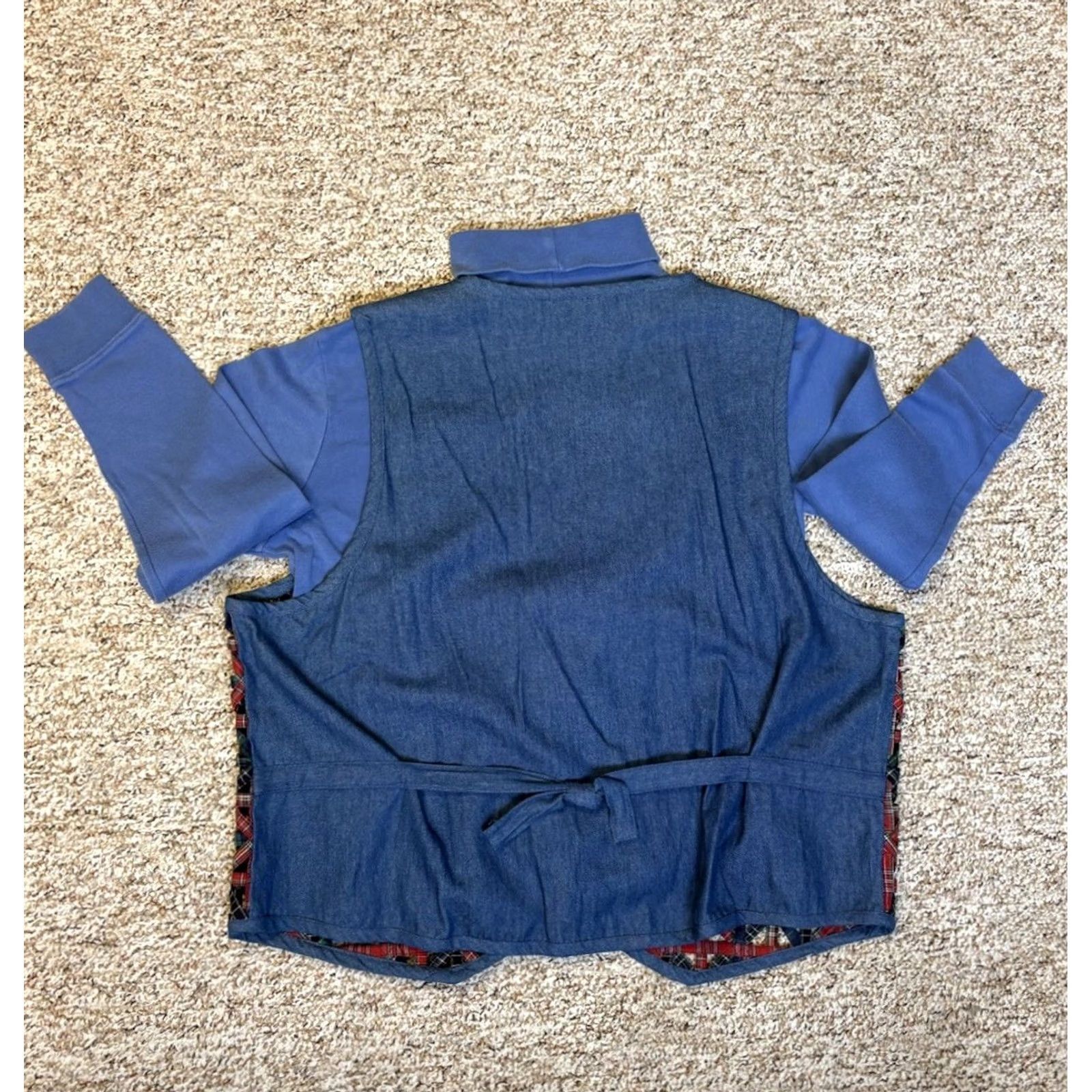 Cherokee VINTAGE Casey & Max Denim Patchwork Vest (XL) W/ Cherokee Mock Neck (Medium) Vest Womens 90s Bohemian Flower 100% Cotton Blue XL Ladies Vest Size L / US 10 / IT 46 - 6 Thumbnail