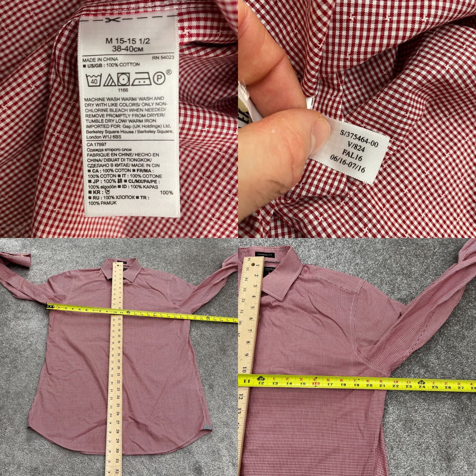 Banana Republic Banana Republic Shirt Adult Medium Red Check Long Sleeve Button-Up Non-Iron Cotton Breathable Lightweight Mens Size US M / EU 48-50 / 2 - 8 Thumbnail