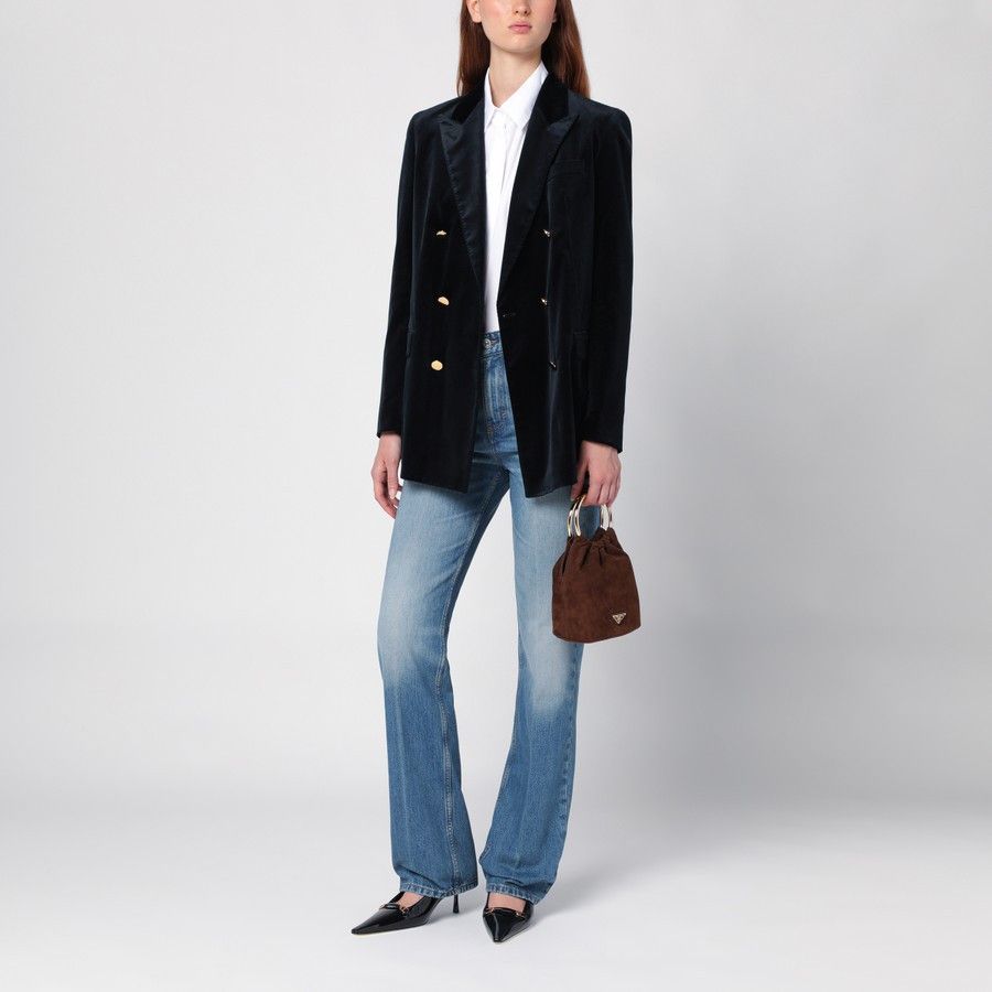 Tagliatore o1d2blof1024 Double-Breasted Jacket In Blue Velvet Size M / US 6-8 / IT 42-44 - 2 Thumbnail