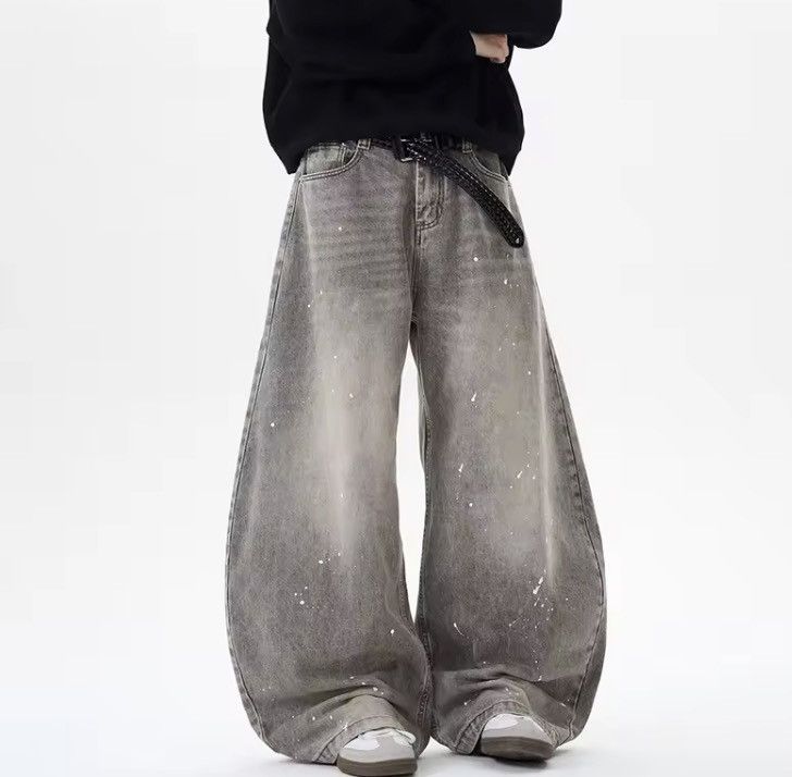 Jean Wide Leg Baggy Jeans with Paint Splatter Detail Size US 31 - 4 Thumbnail