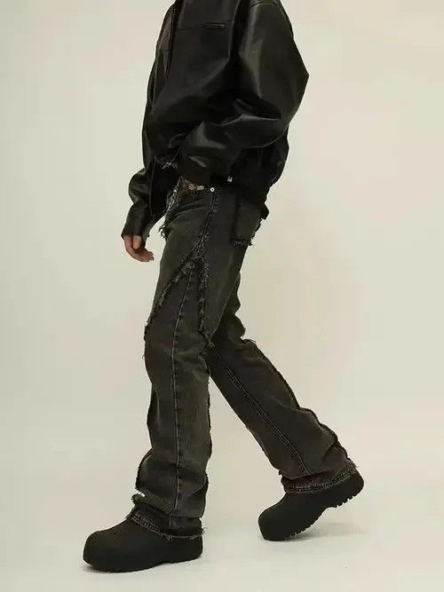 Japanese Brand VIBE Retro distressed patchwork raw edge bootcut jeans Size US 32 / EU 48 - 6 Thumbnail