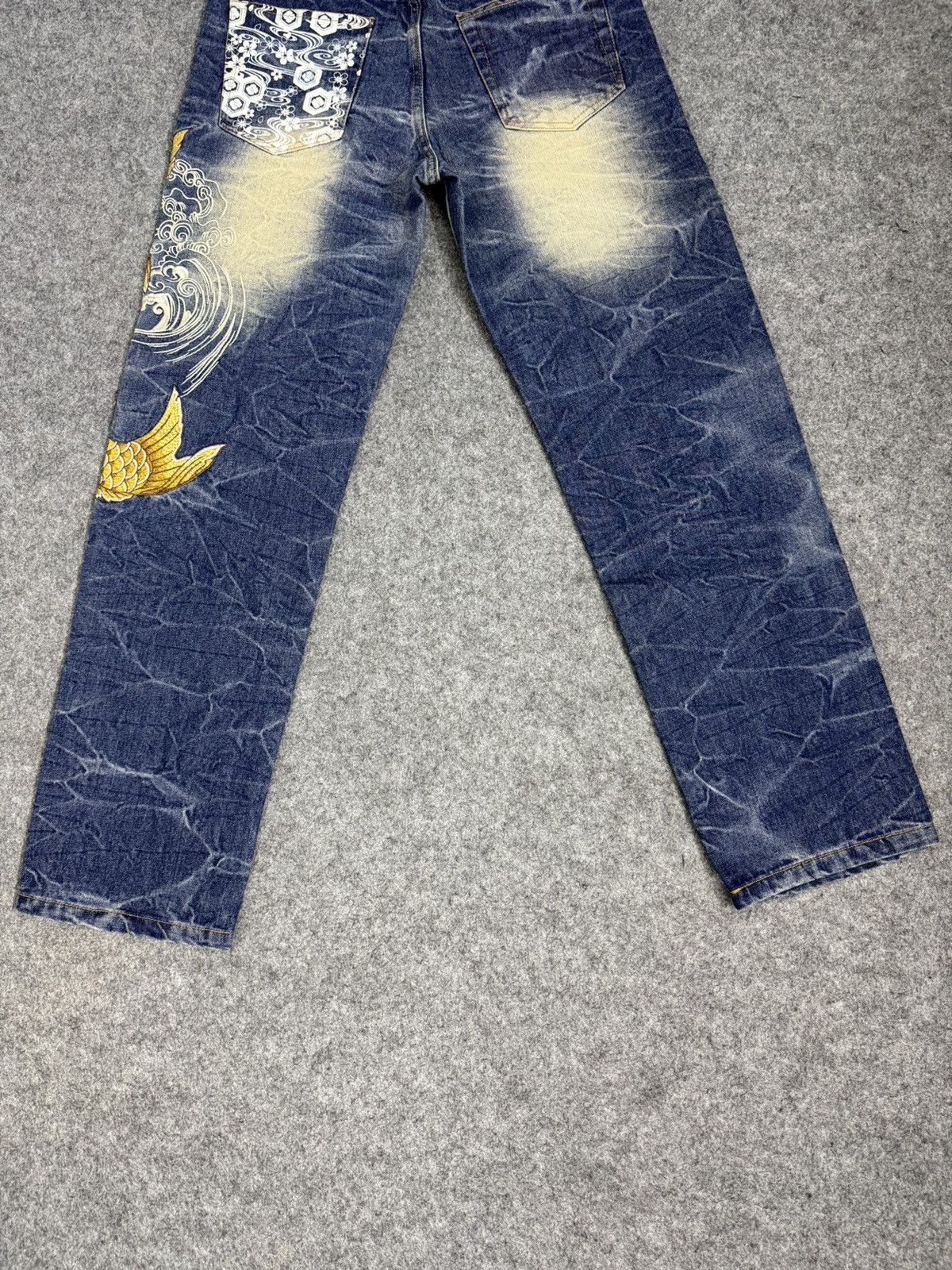 Karakuri Tamashii A4 Double Gold Koi Fish Embroidered Denim Size US 31 - 10 Thumbnail