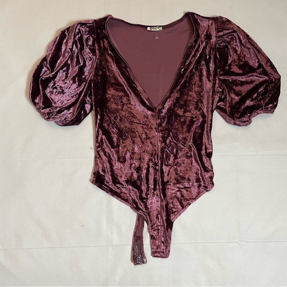 Free People New Free People Don't You Wish Velvet Purple Bodysuit Size Size XS / US 0-2 / IT 36-38 - 7 Thumbnail