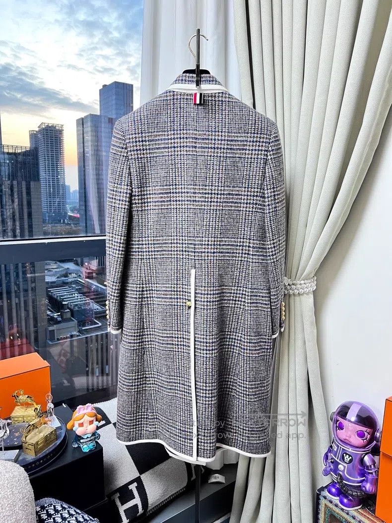 Thom Browne Thom Browne Autumn and Winter Thin Plaid Long Coat with Wh Size S / US 4 / IT 40 - 3 Thumbnail