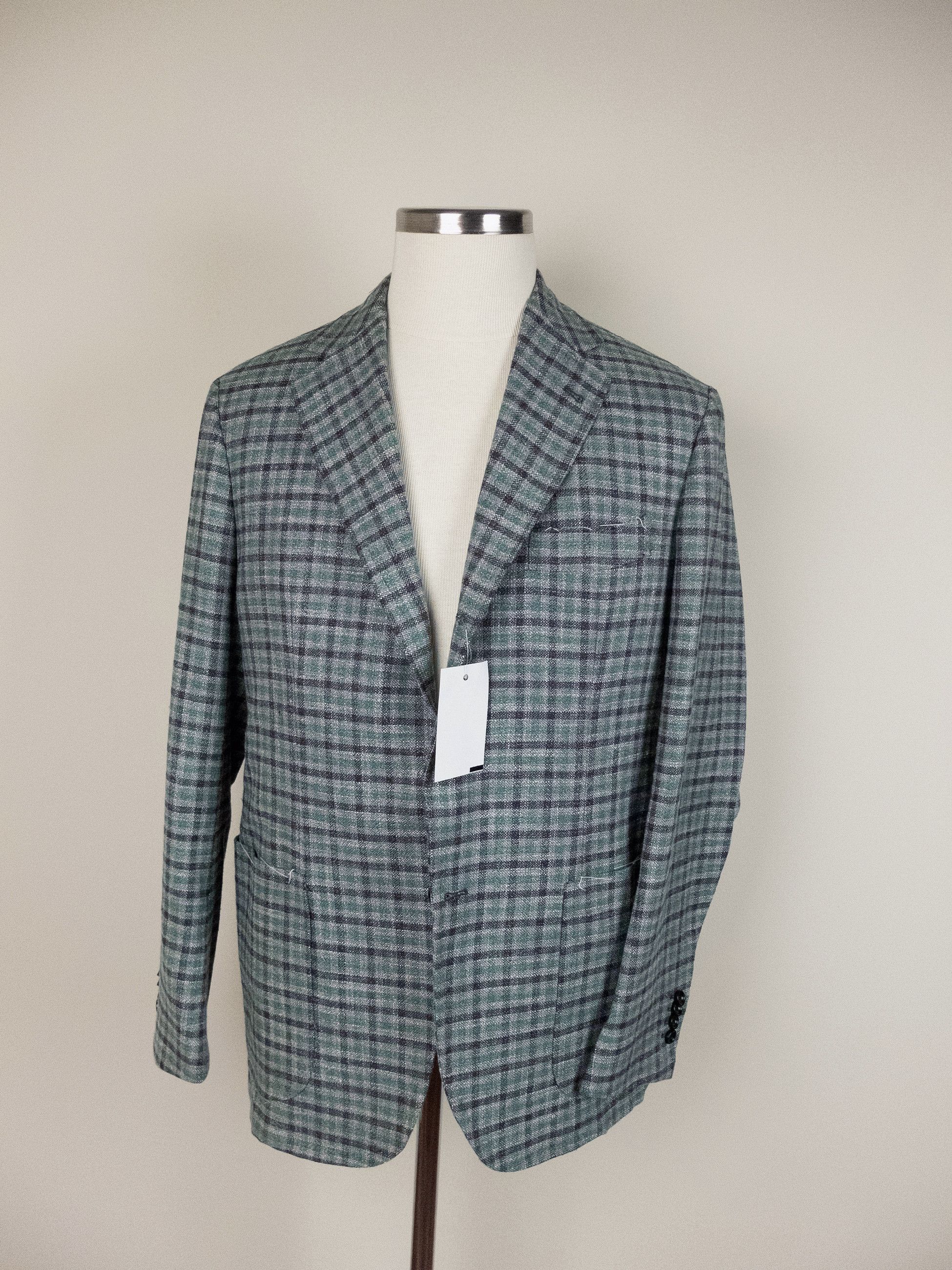 SARTORIO SARTORIO Napoli Kiton green gray plaid wool silk sportcoat Size 44R - 1 Thumbnail
